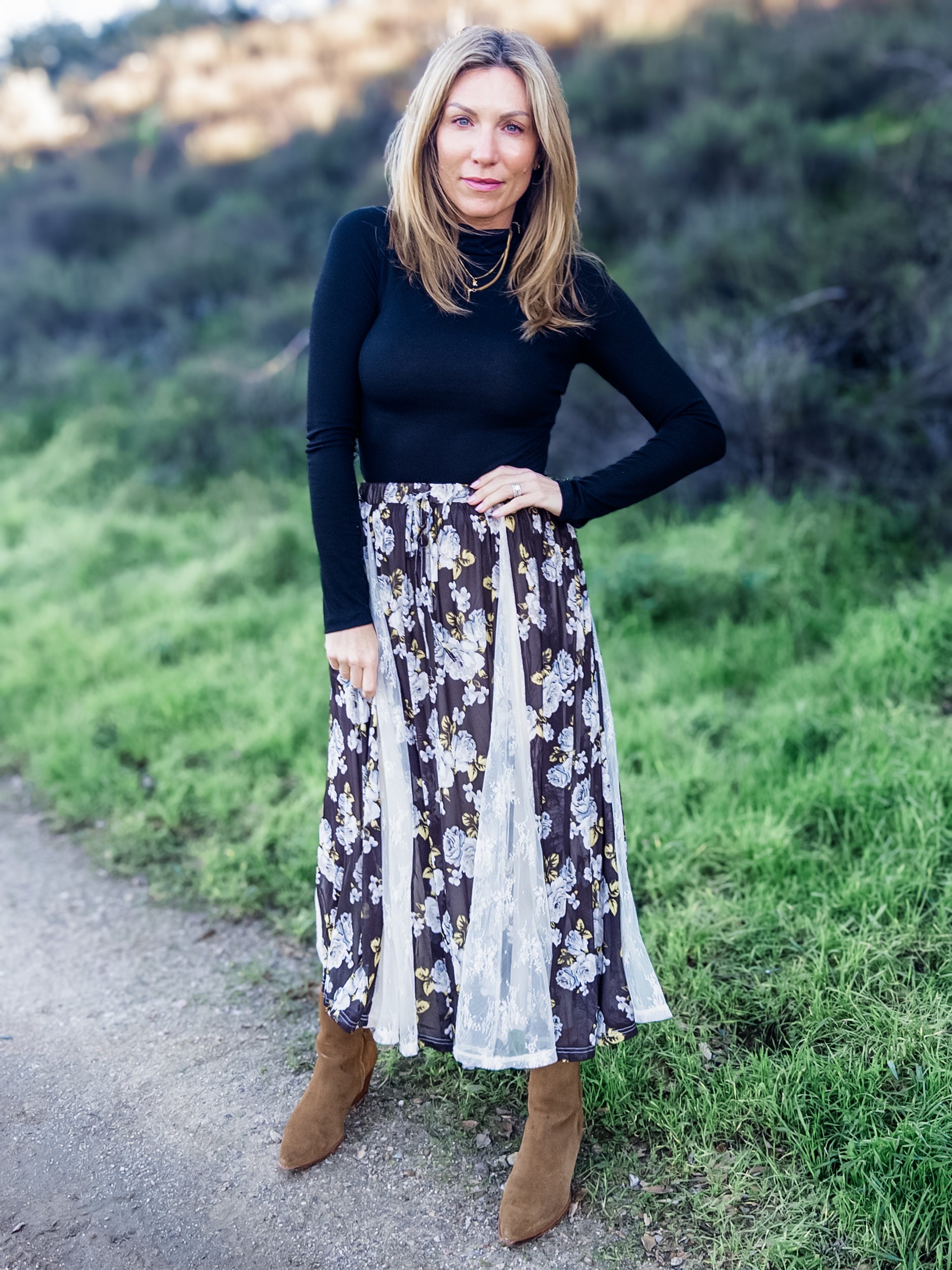 Set Apart Lace Detail Midi Skirt