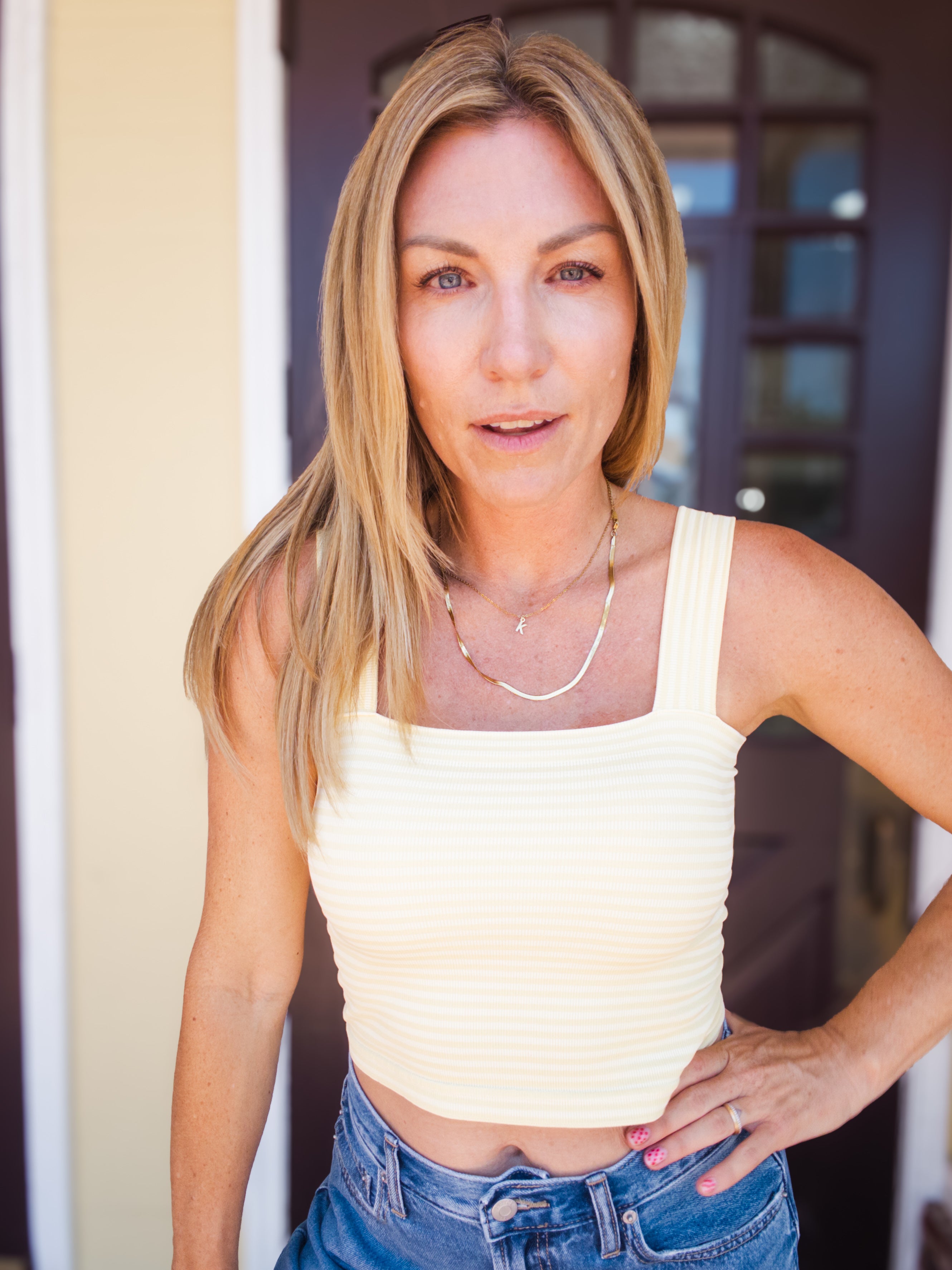 Striped Square Neck Crop Top