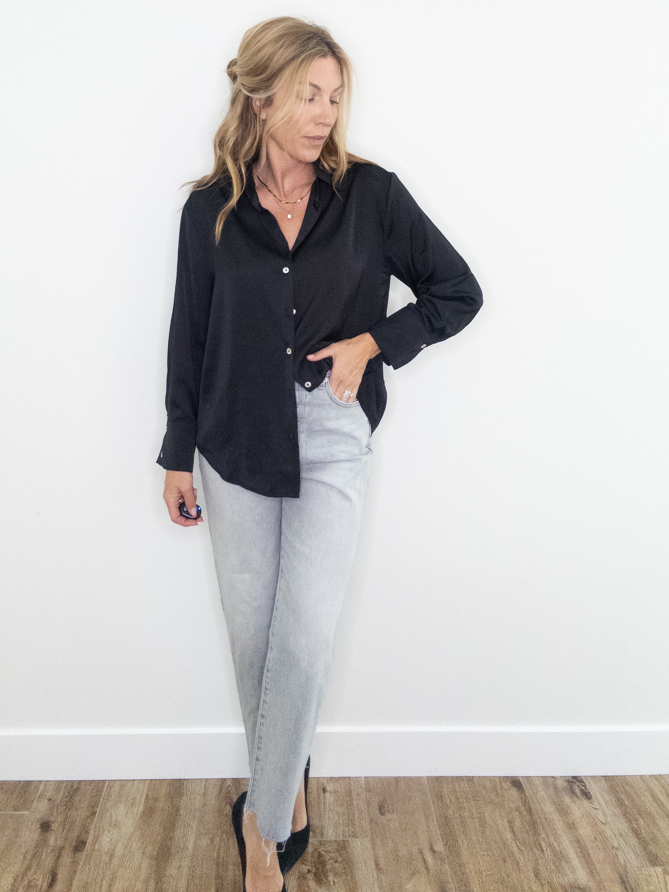 Fine Wine Satin Button Down