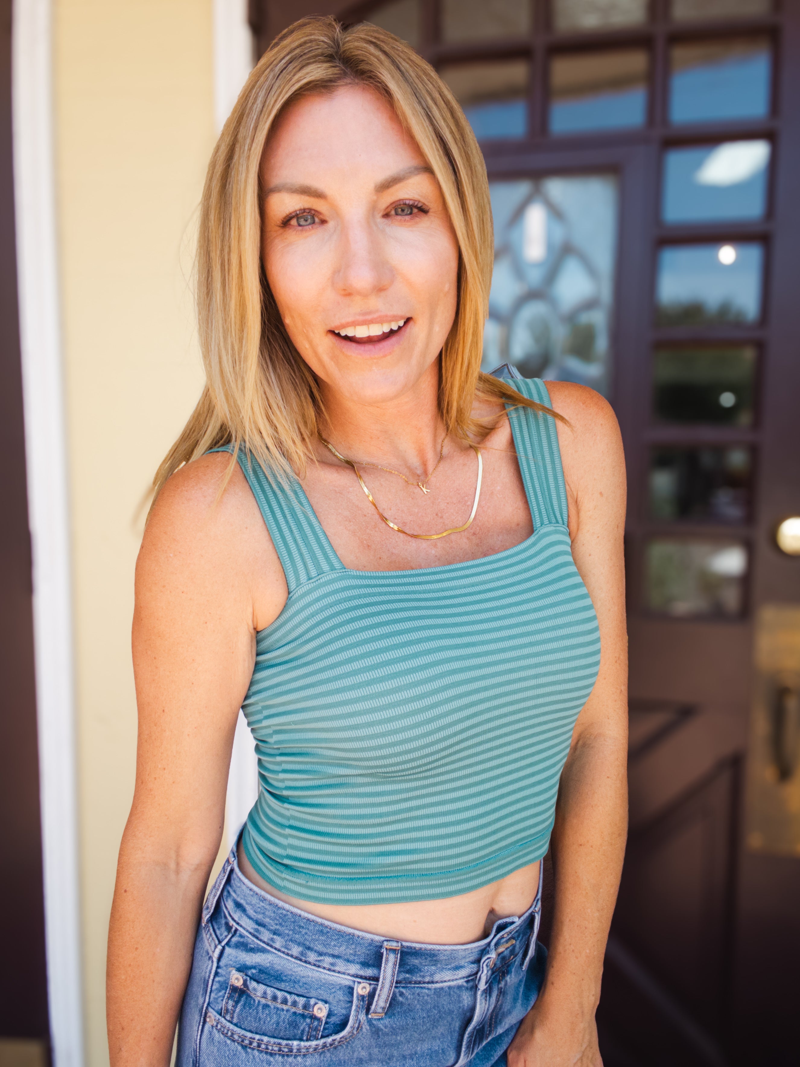Striped Square Neck Crop Top