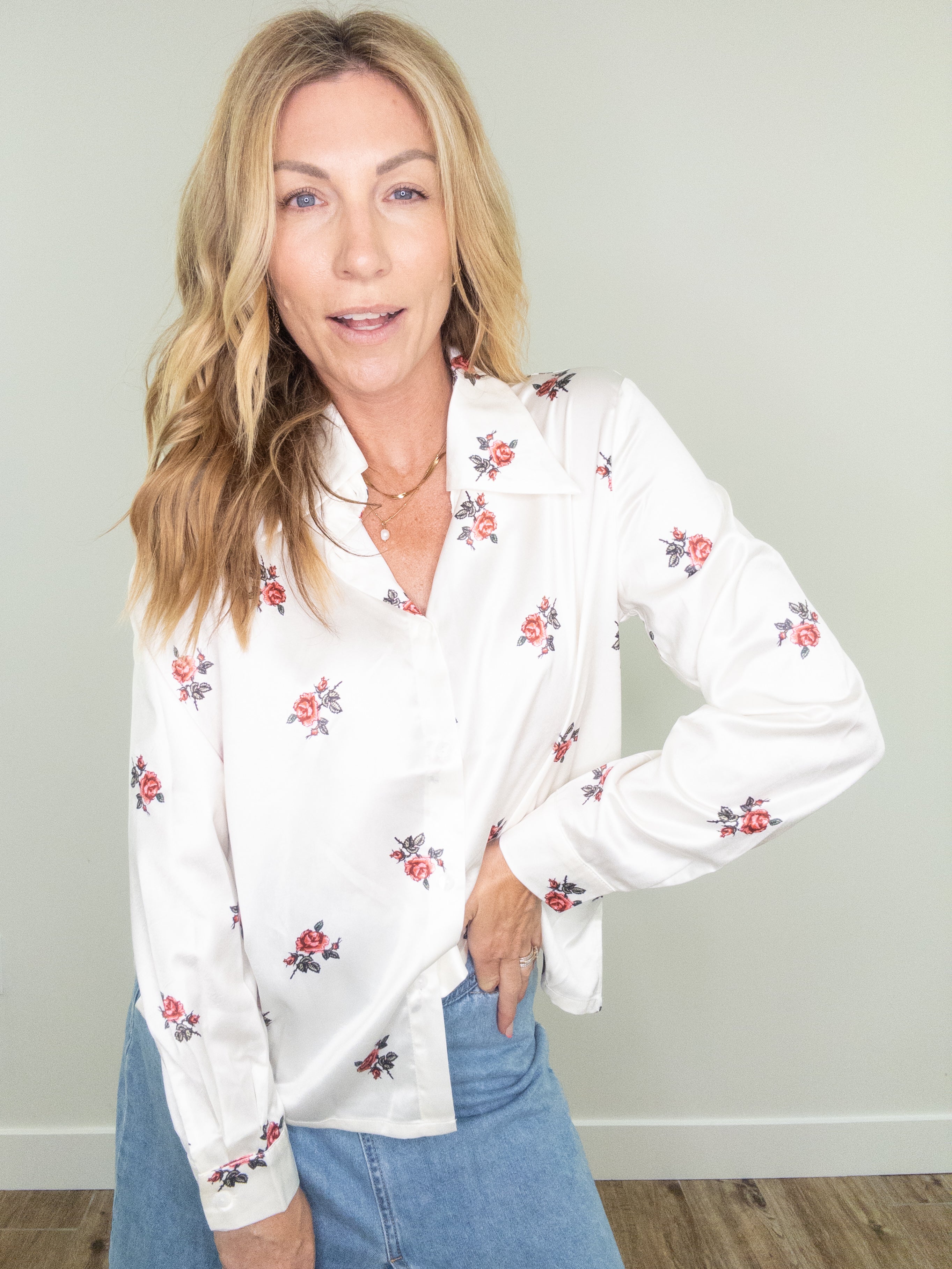 Red Rose of Texas Satin Button Down