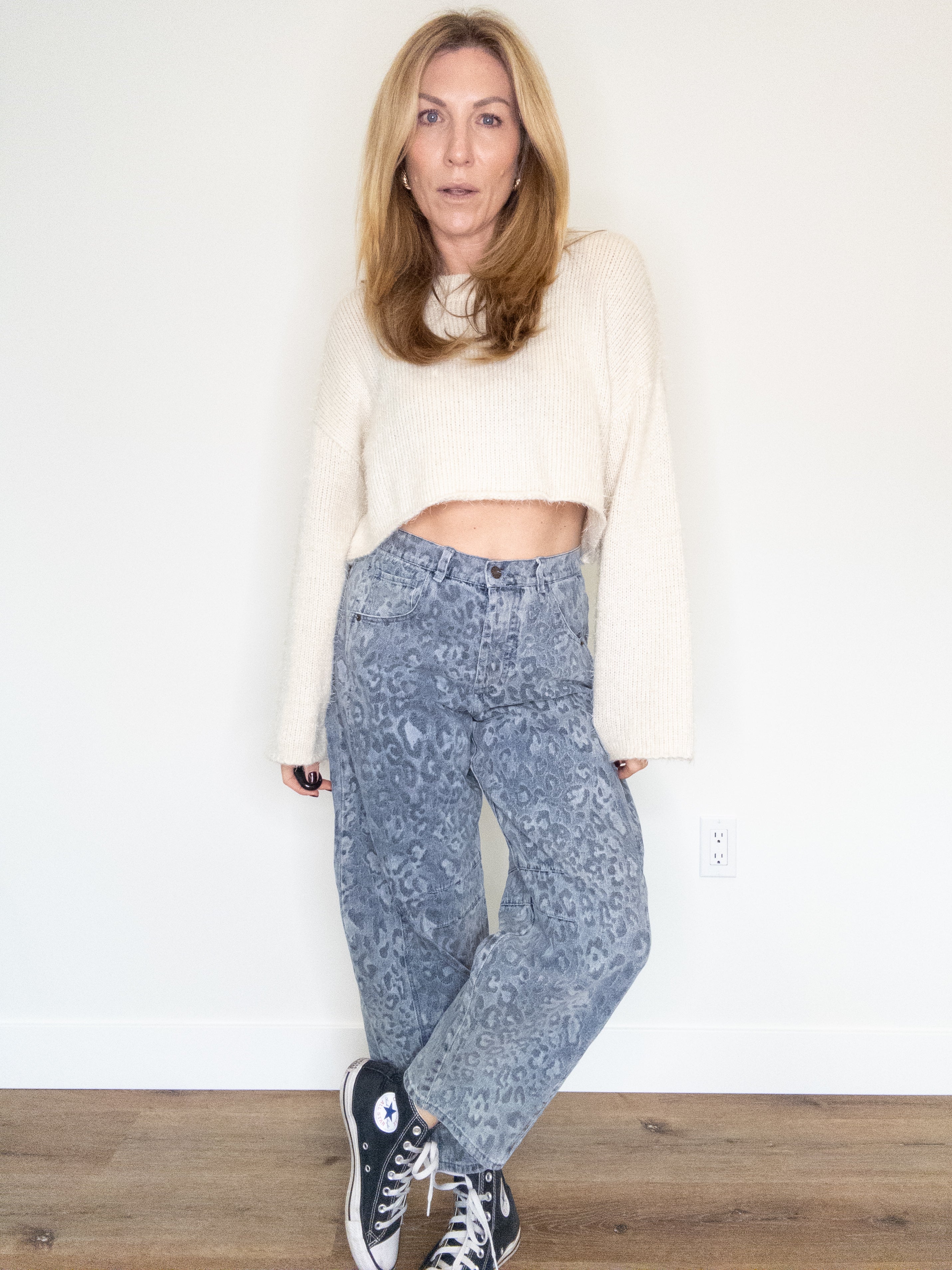 Denim Leopard Barrel Jeans