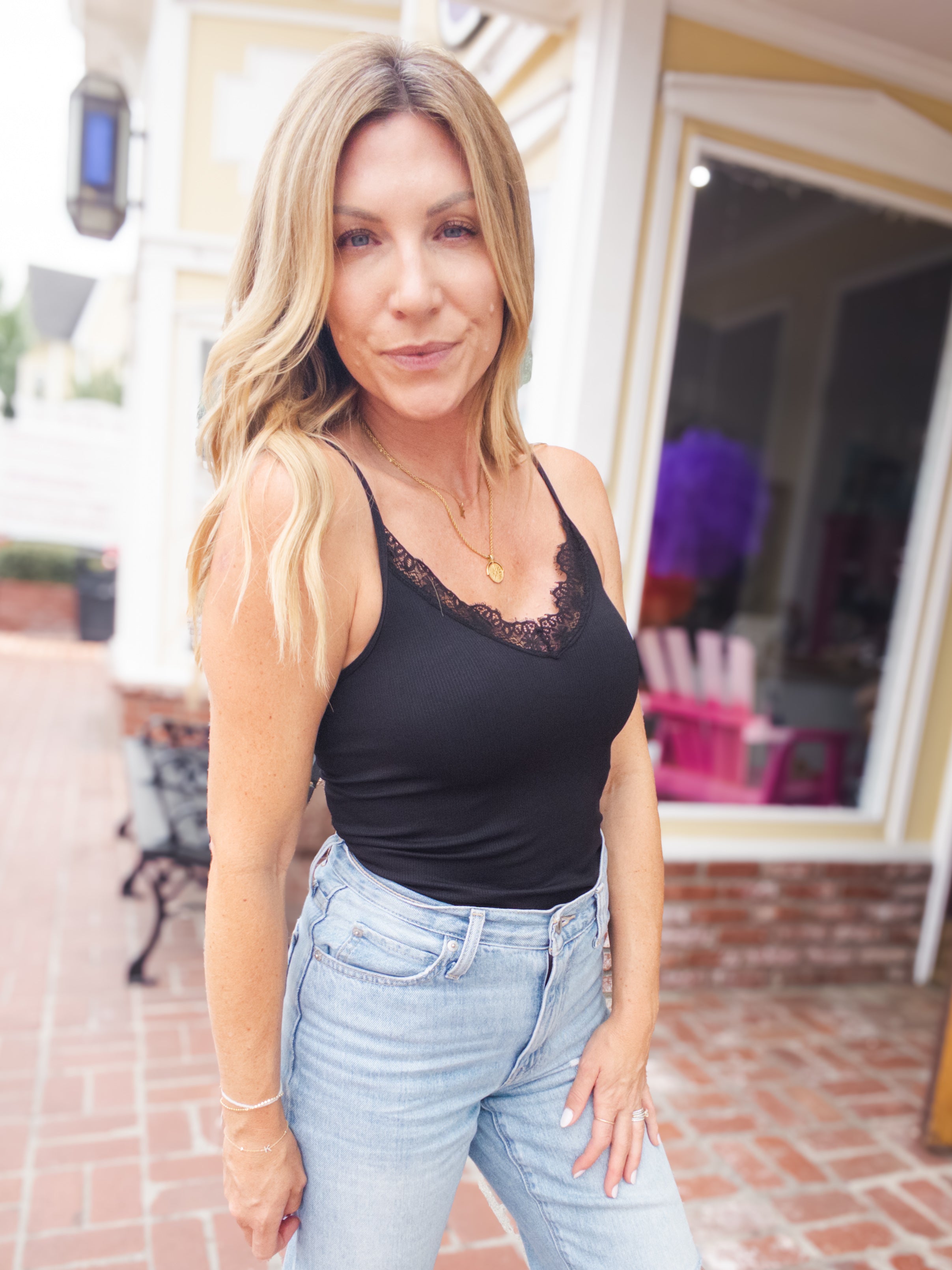 Lace Trim V Neck Cami