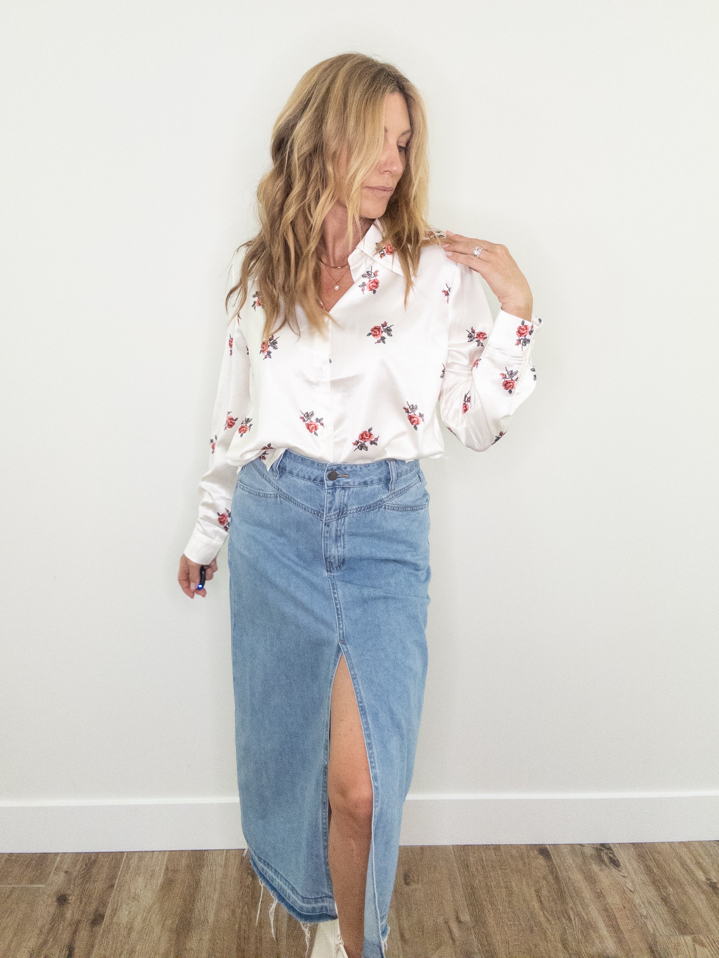 Red Rose of Texas Satin Button Down