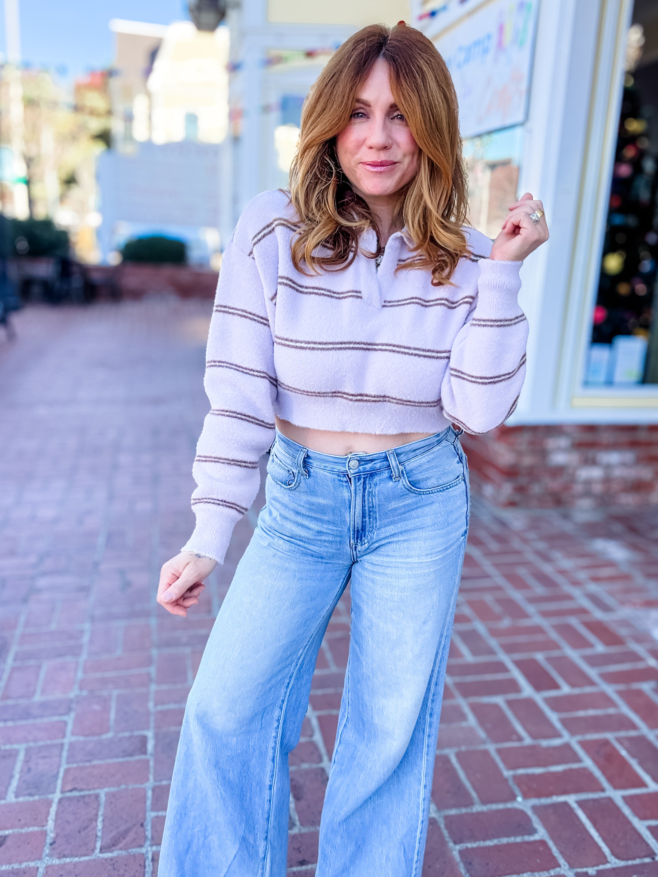 Lavender Lane Striped Knit Polo