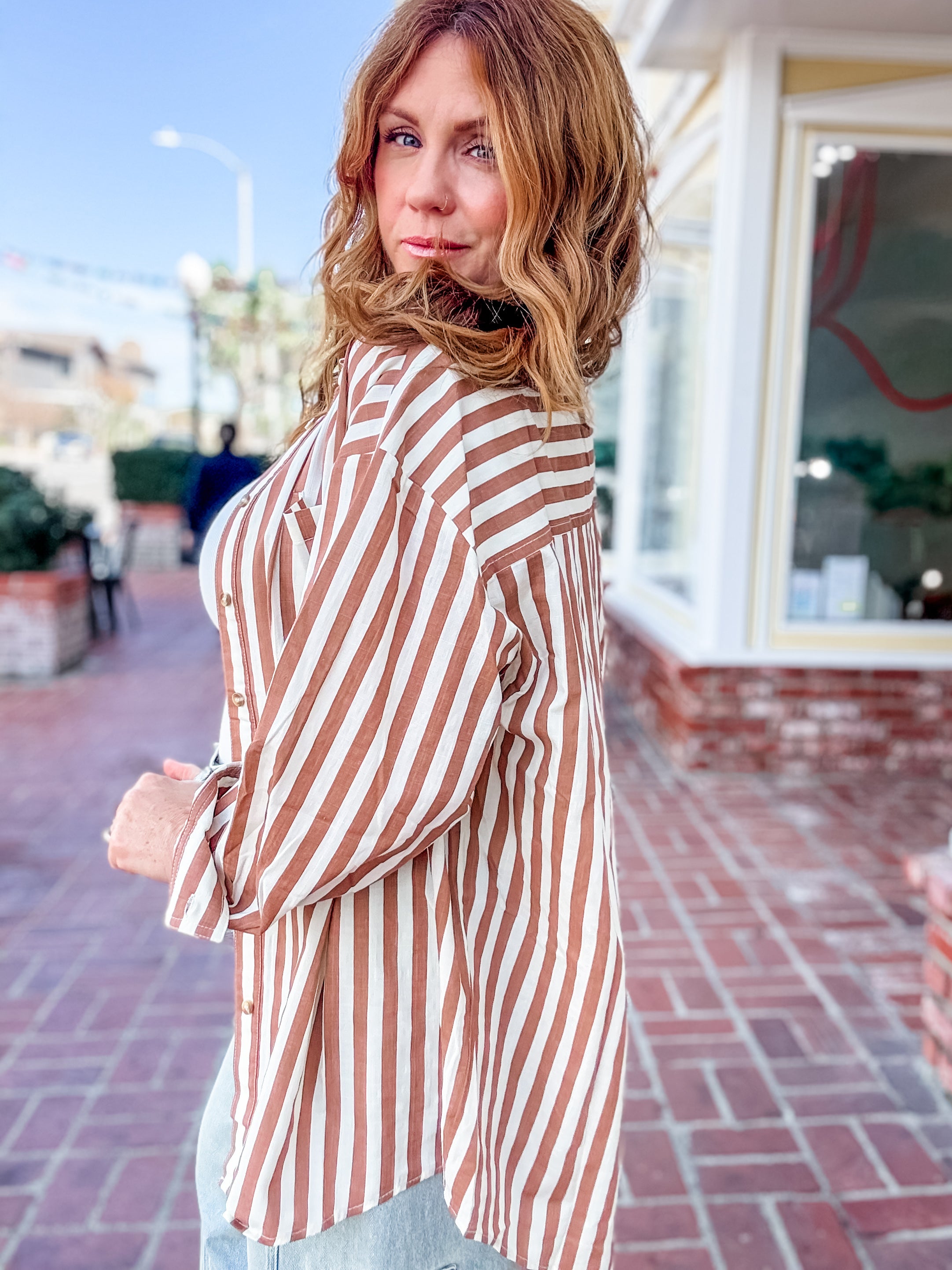 Parallel Lines Striped Button Up