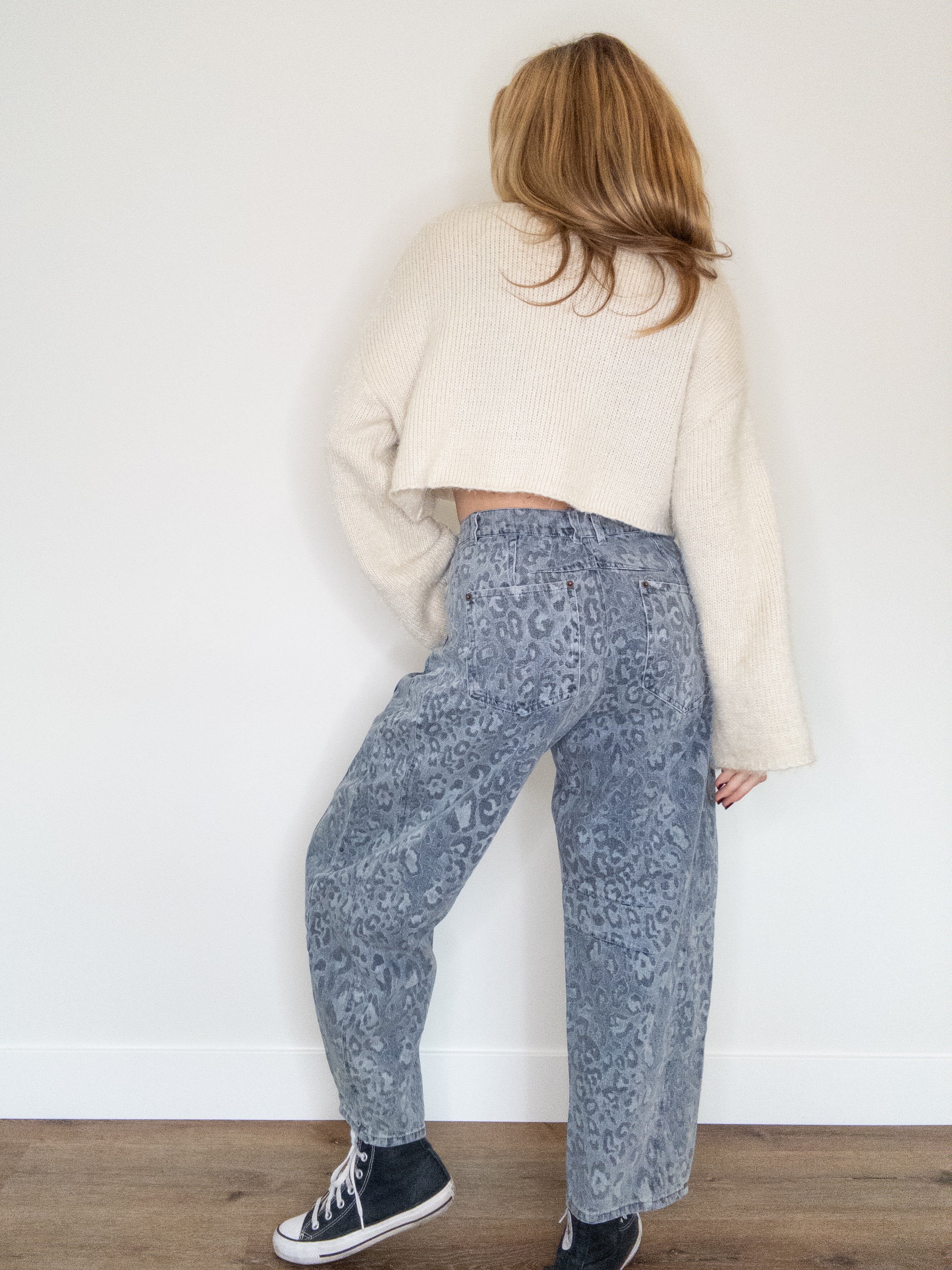 Denim Leopard Barrel Jeans