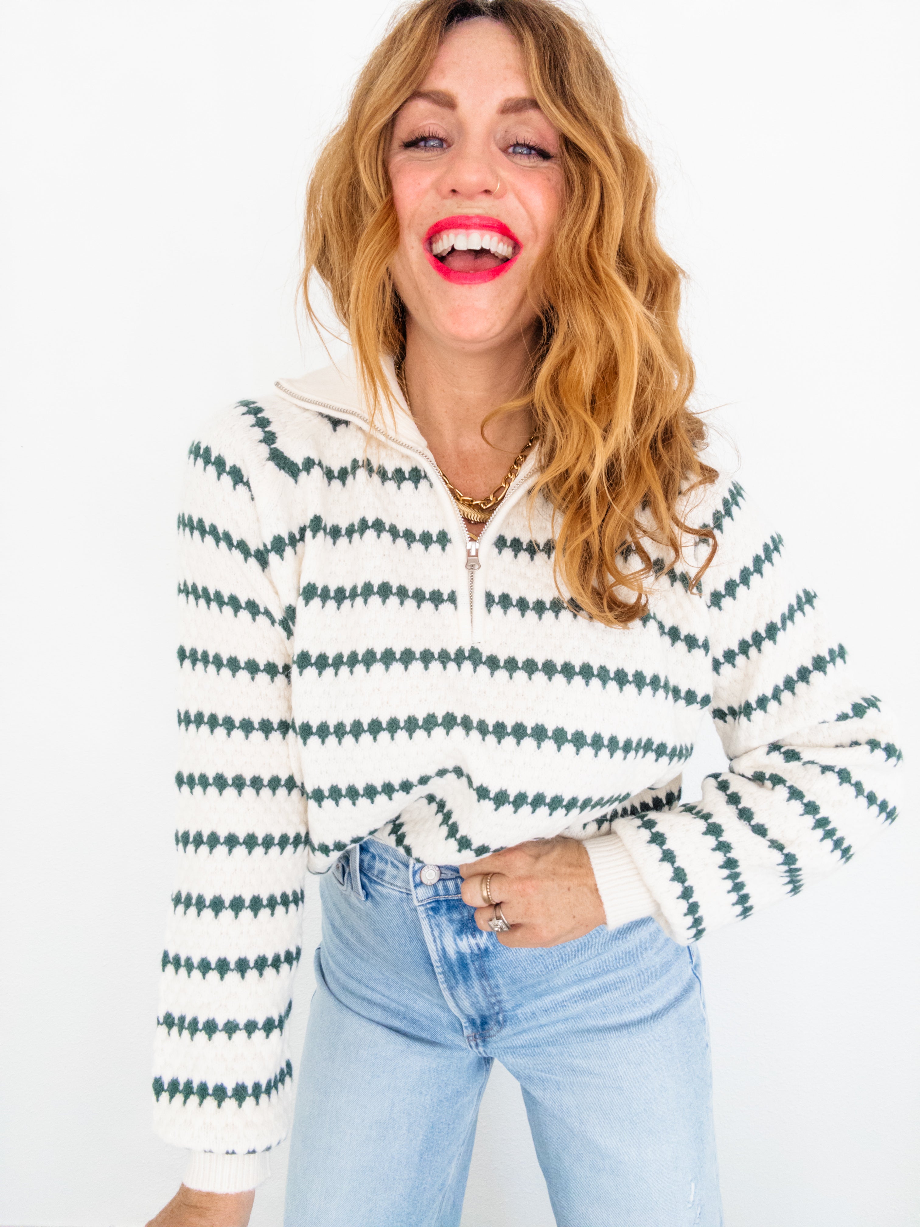 Pine Needles Quarter Zip Sweater