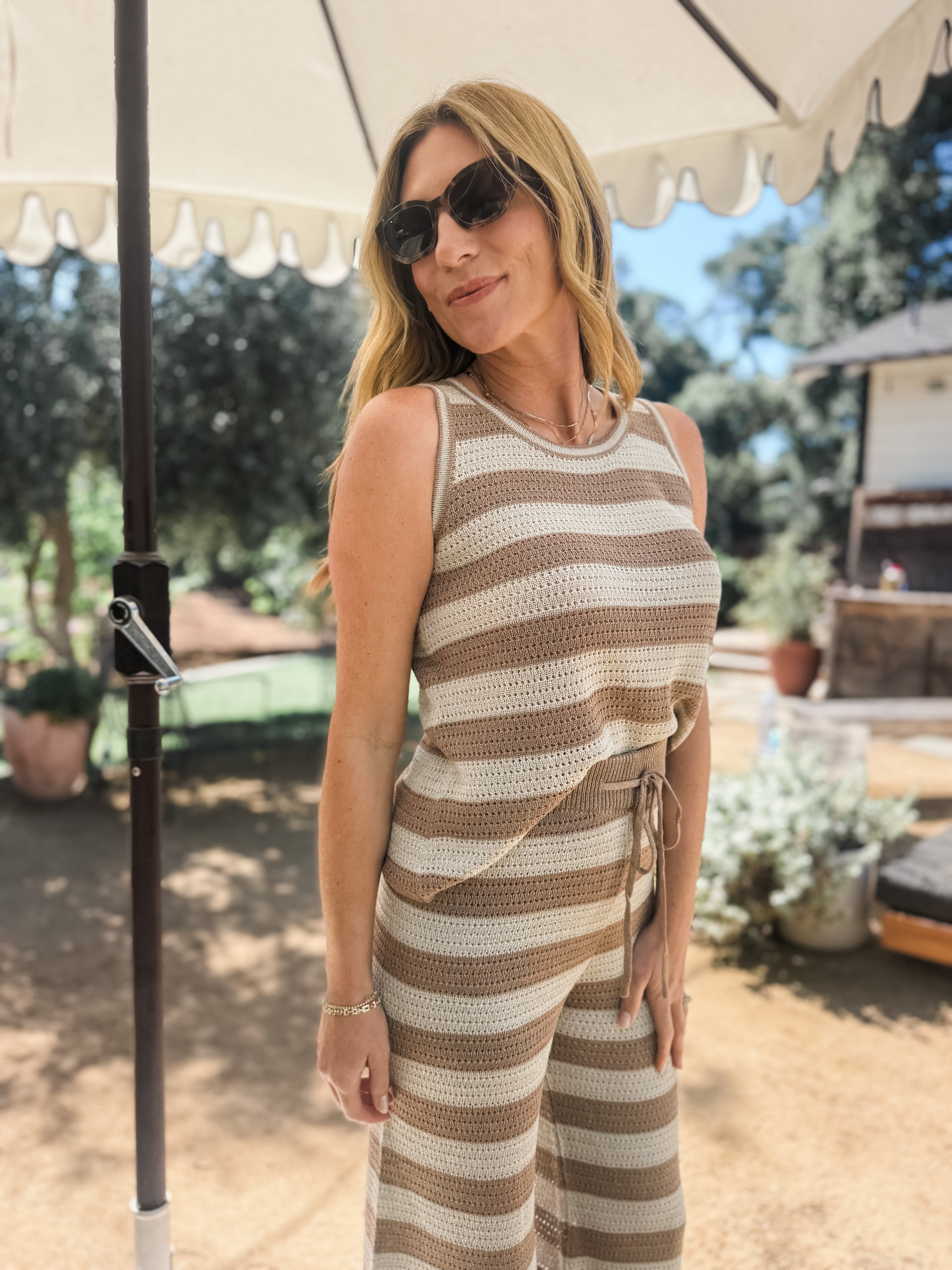 Santorini Striped Knit Wide Leg Pant