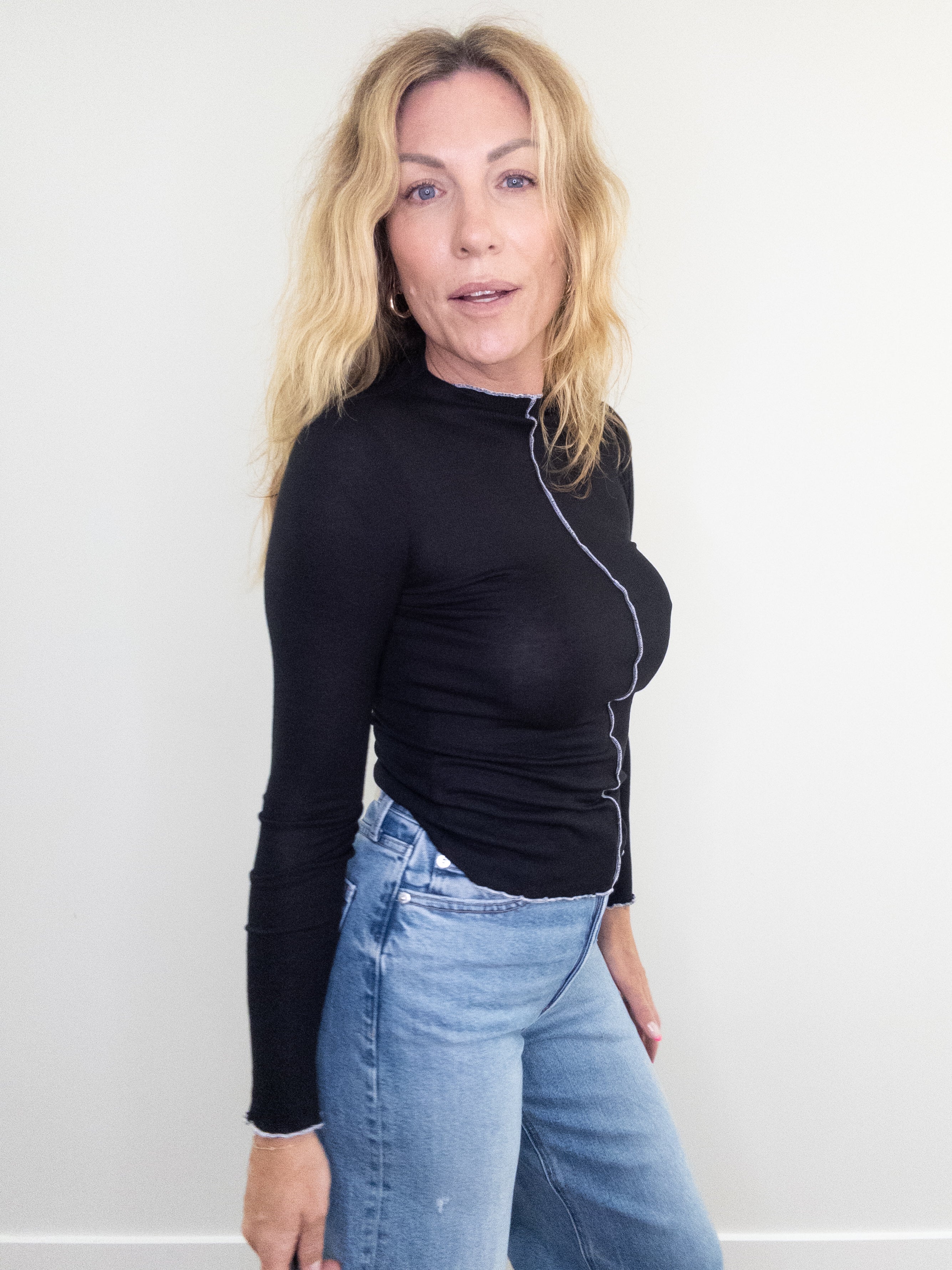 Project Social T Sparks Seamed Rib Funnel Neck Long Sleeve