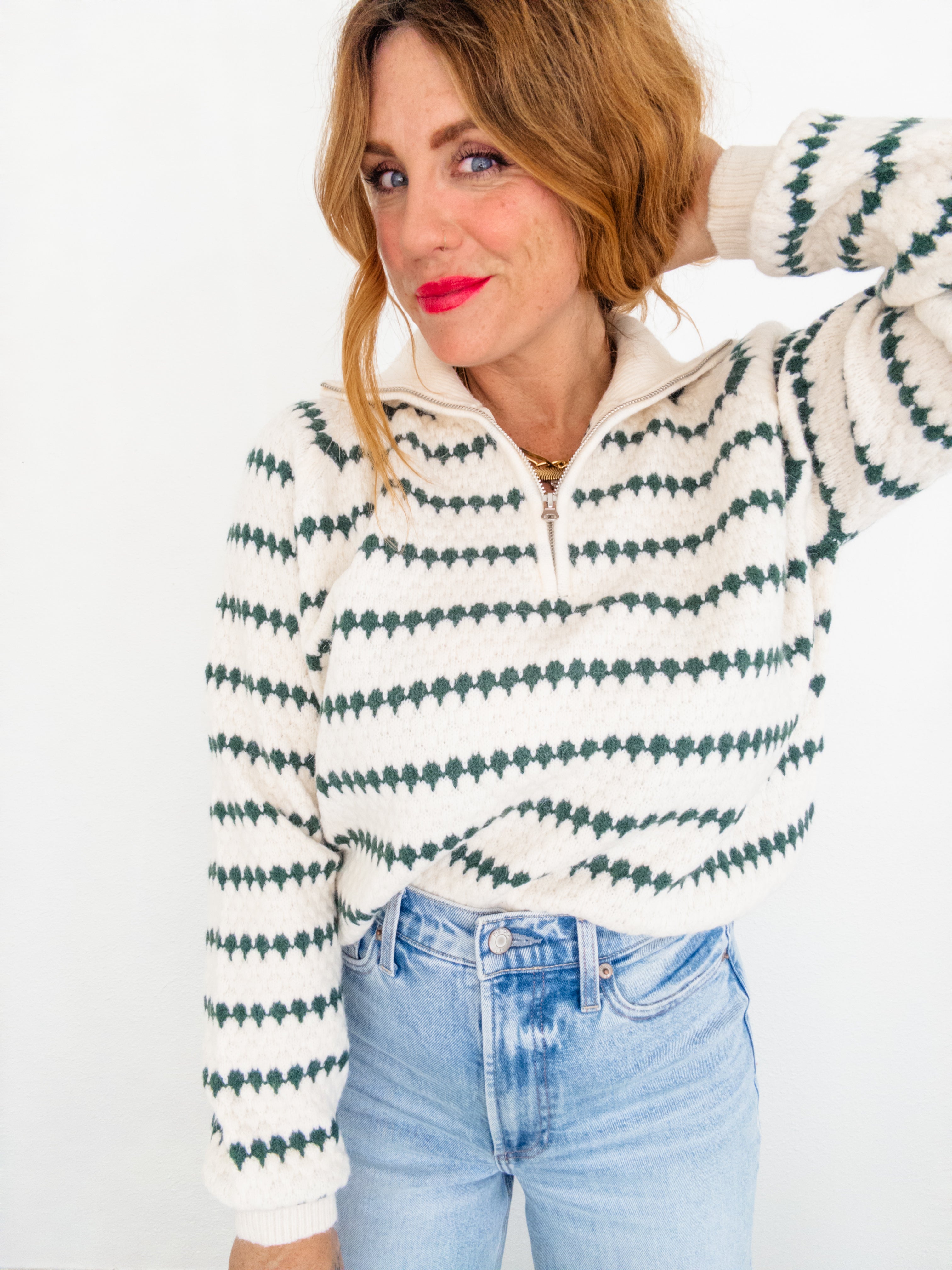 Pine Needles Quarter Zip Sweater