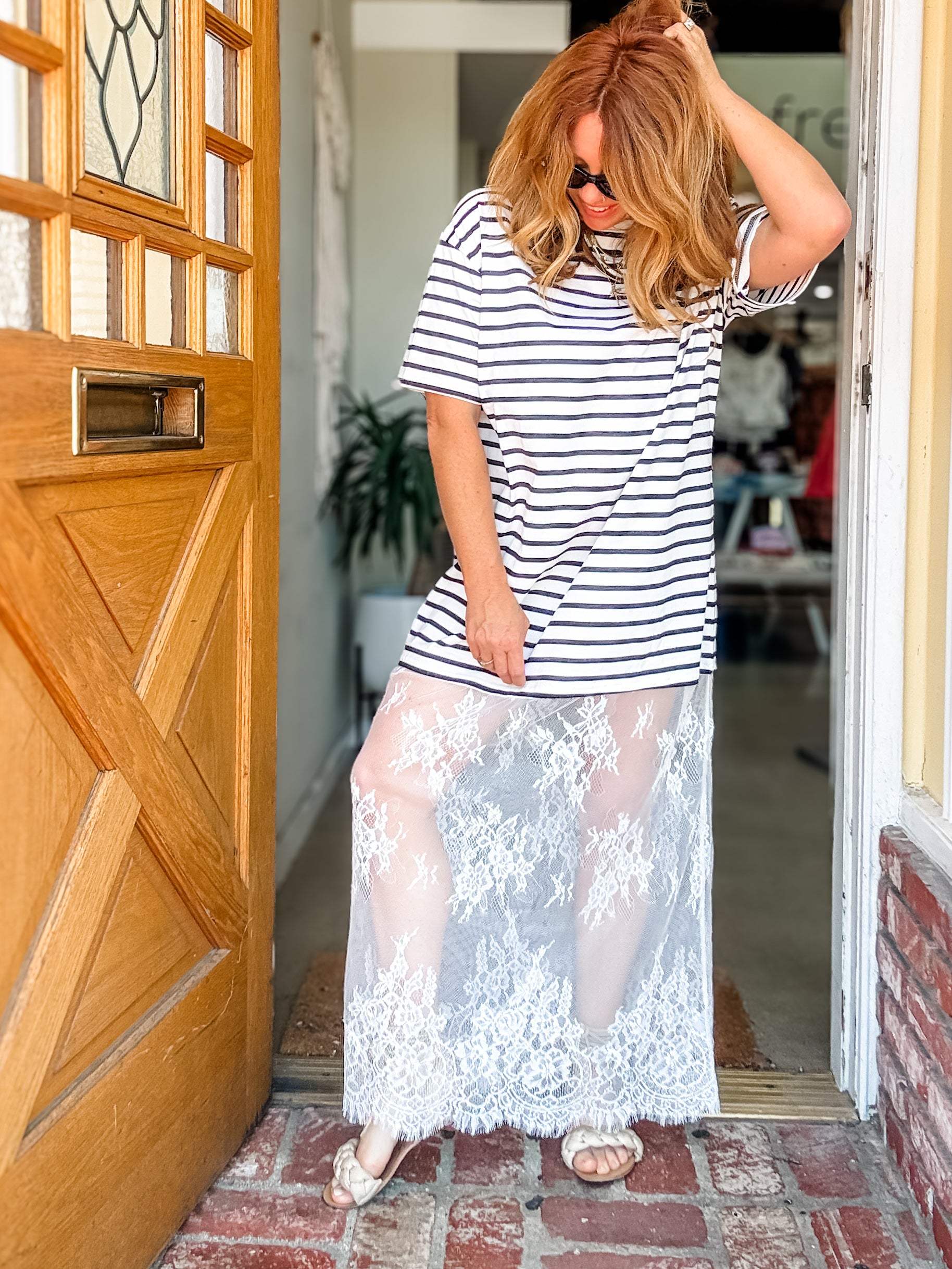 Stripes and Lace Layered Dress