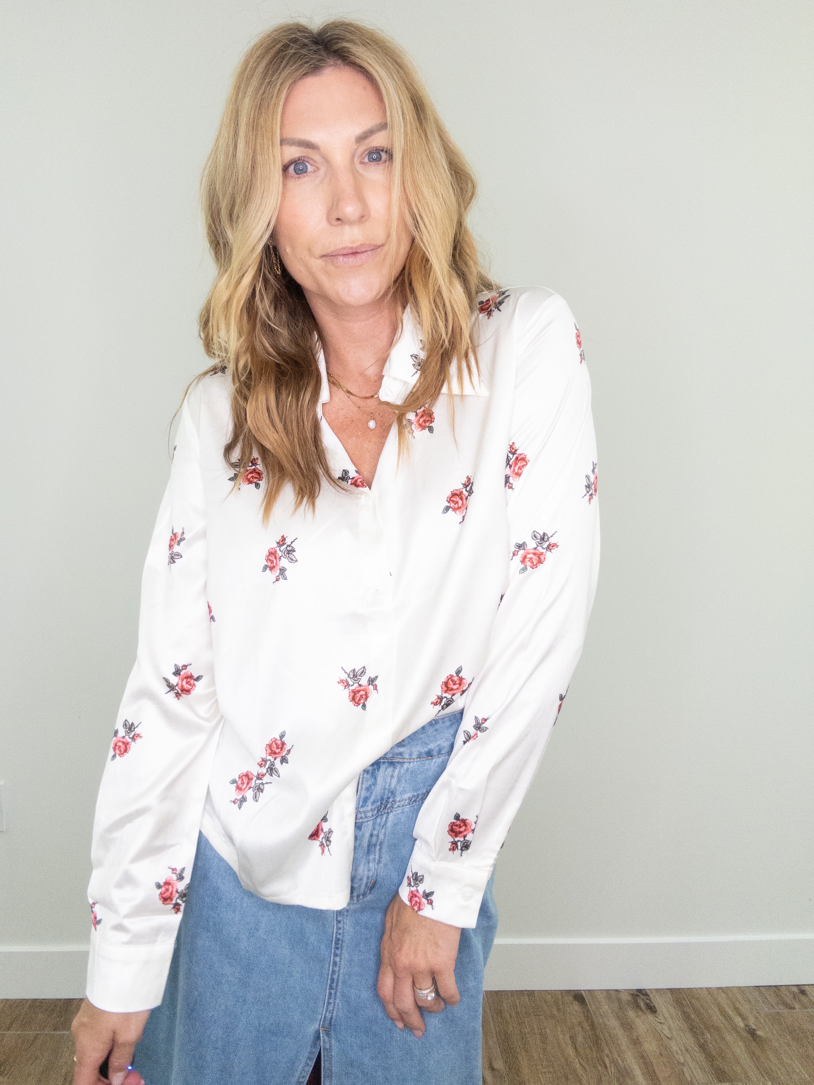 Red Rose of Texas Satin Button Down