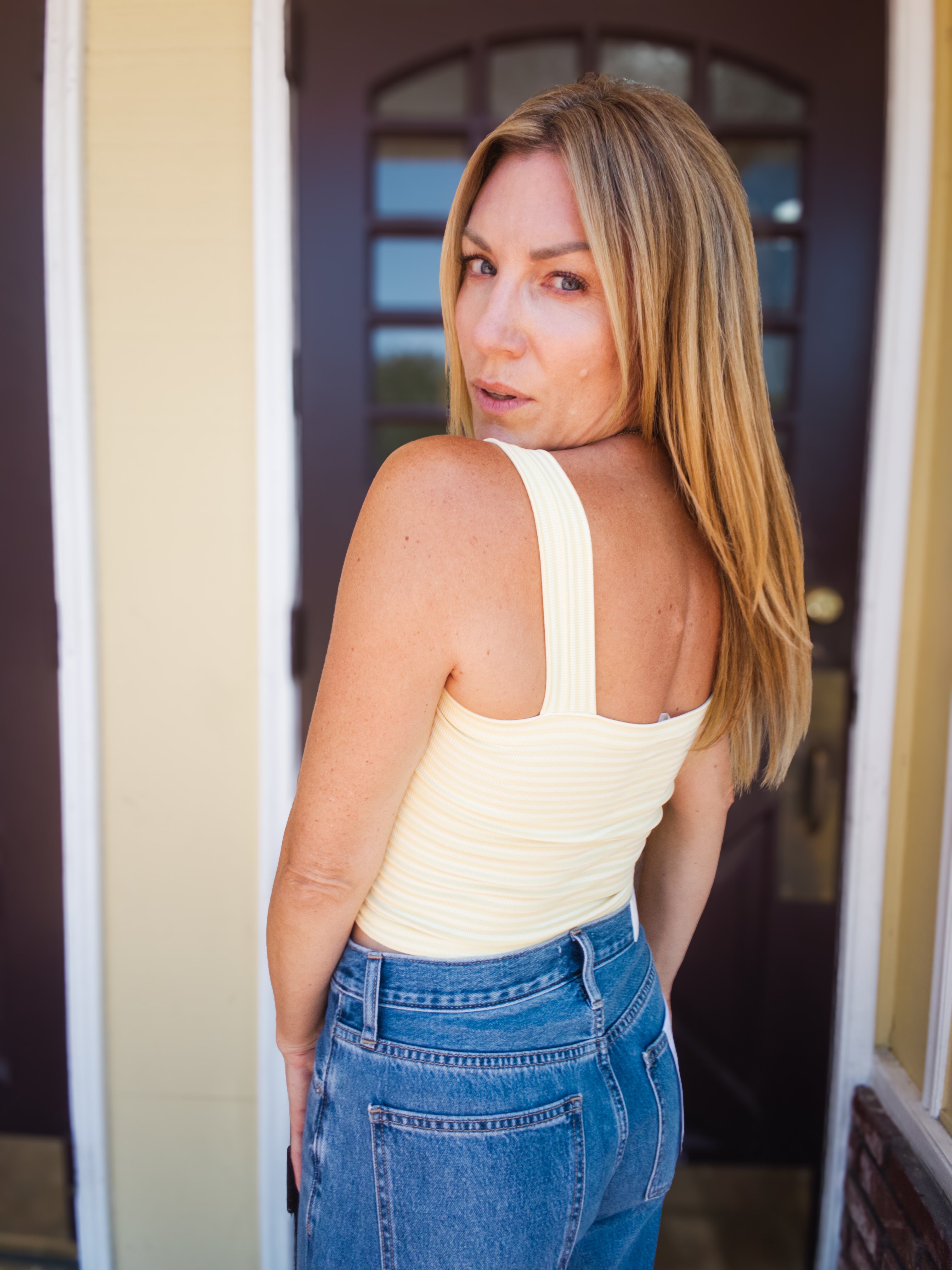 Striped Square Neck Crop Top