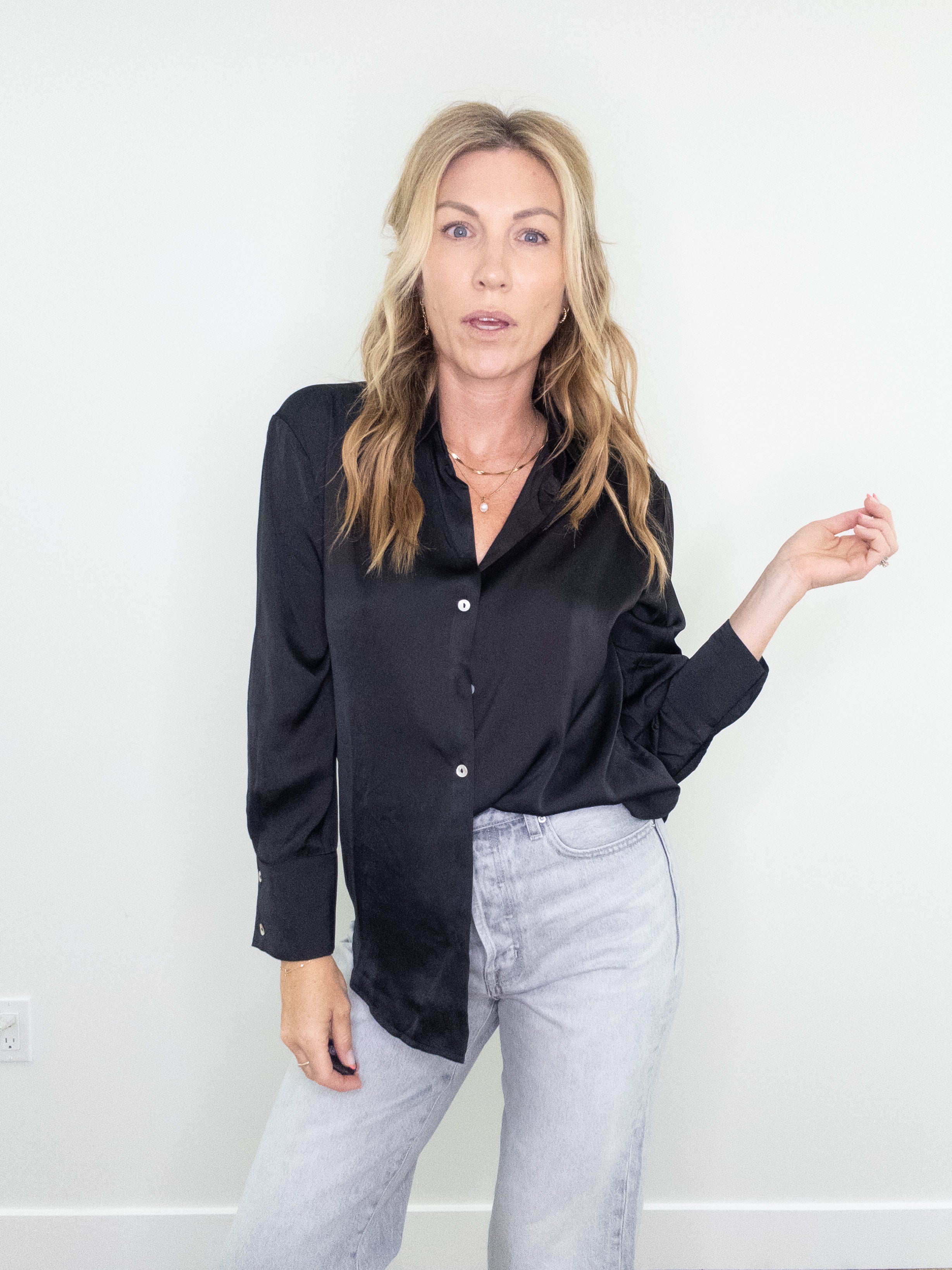 Fine Wine Satin Button Down