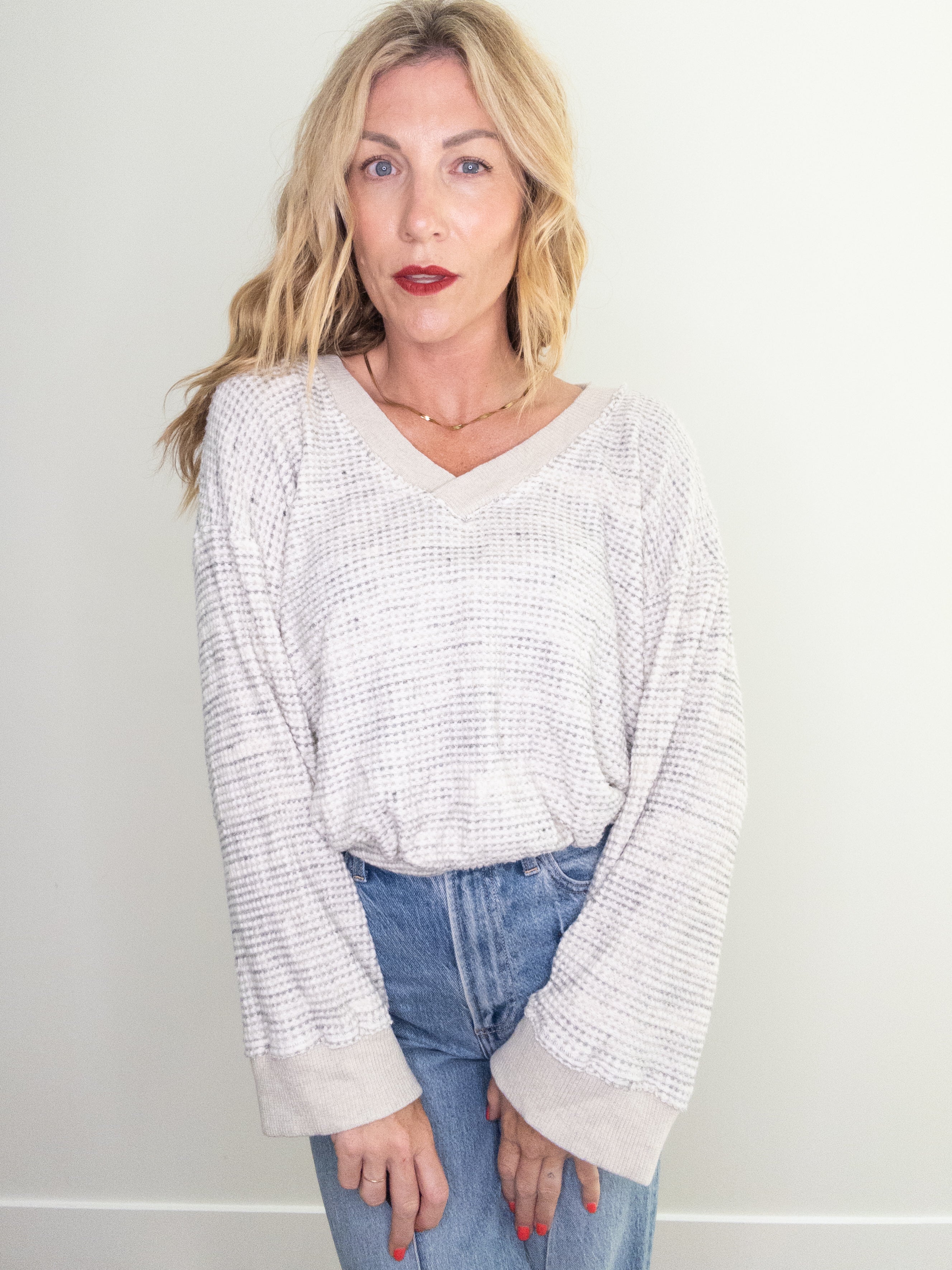 Project Social T Justina Brushed Thermal V Neck Pullover