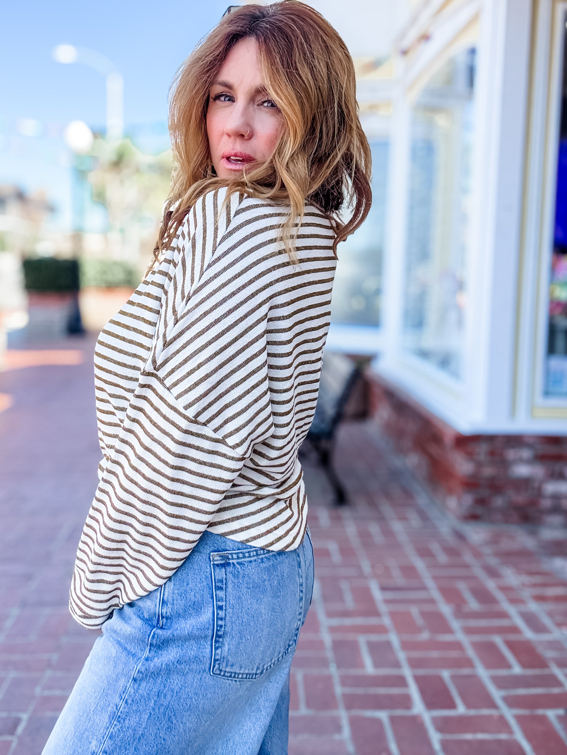 Project Social T Ren Textured Striped V Neck Tee