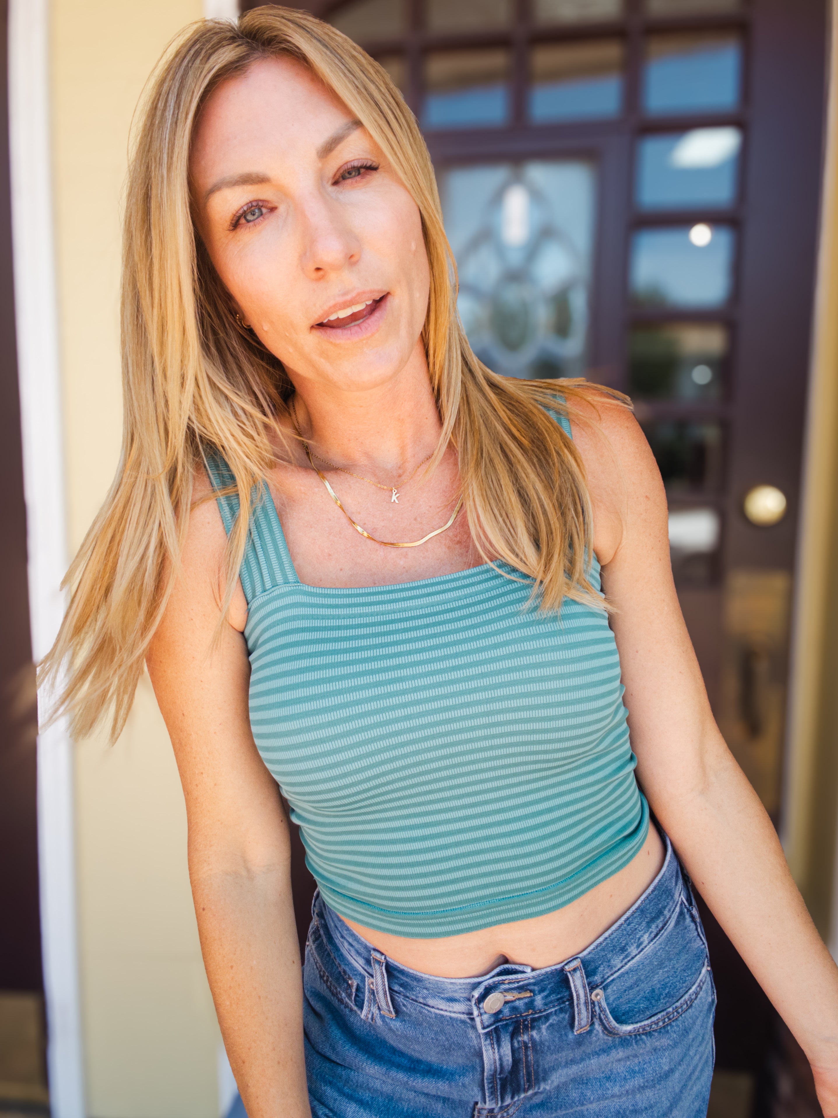 Striped Square Neck Crop Top