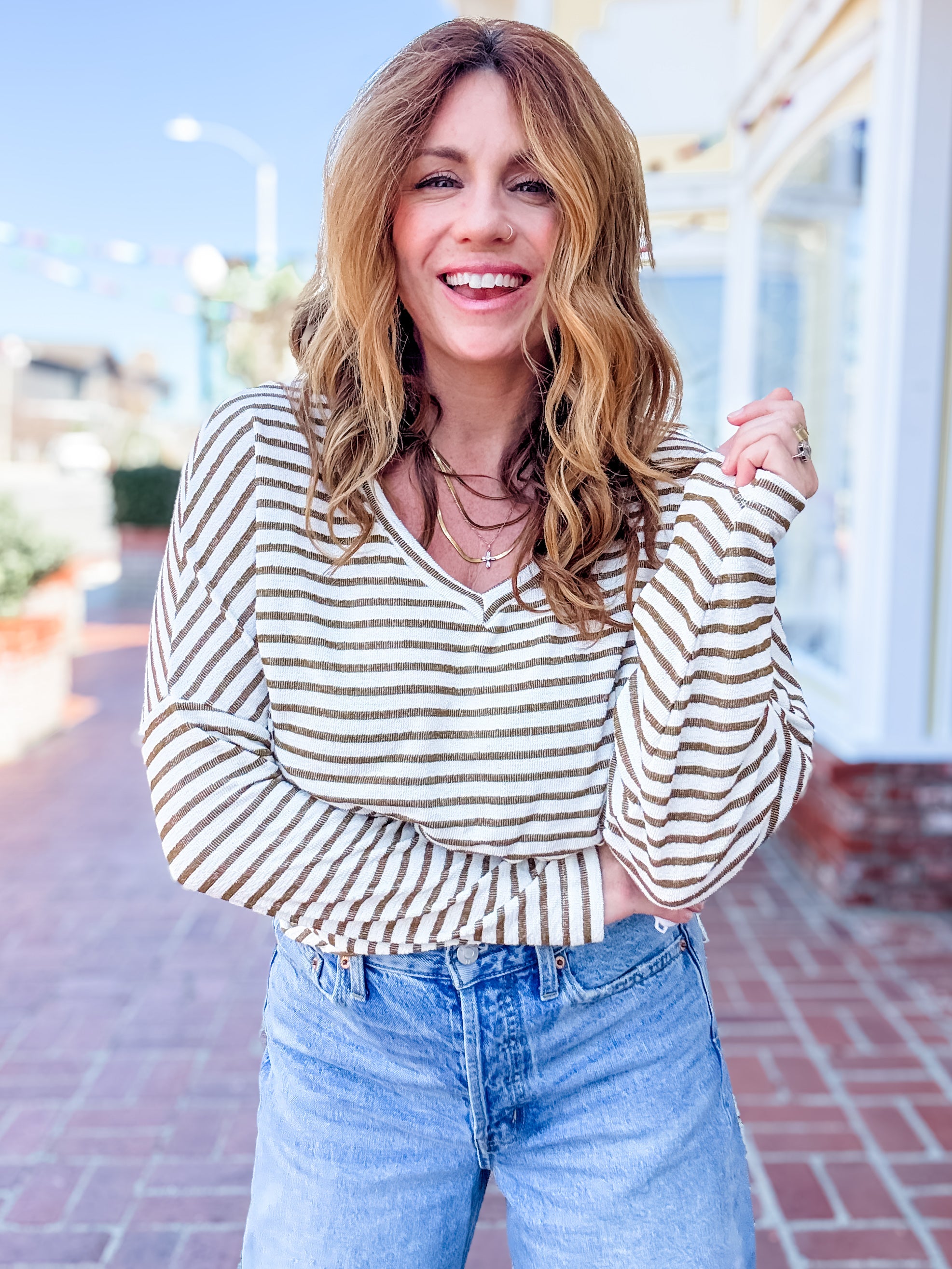 Project Social T Ren Textured Striped V Neck Tee