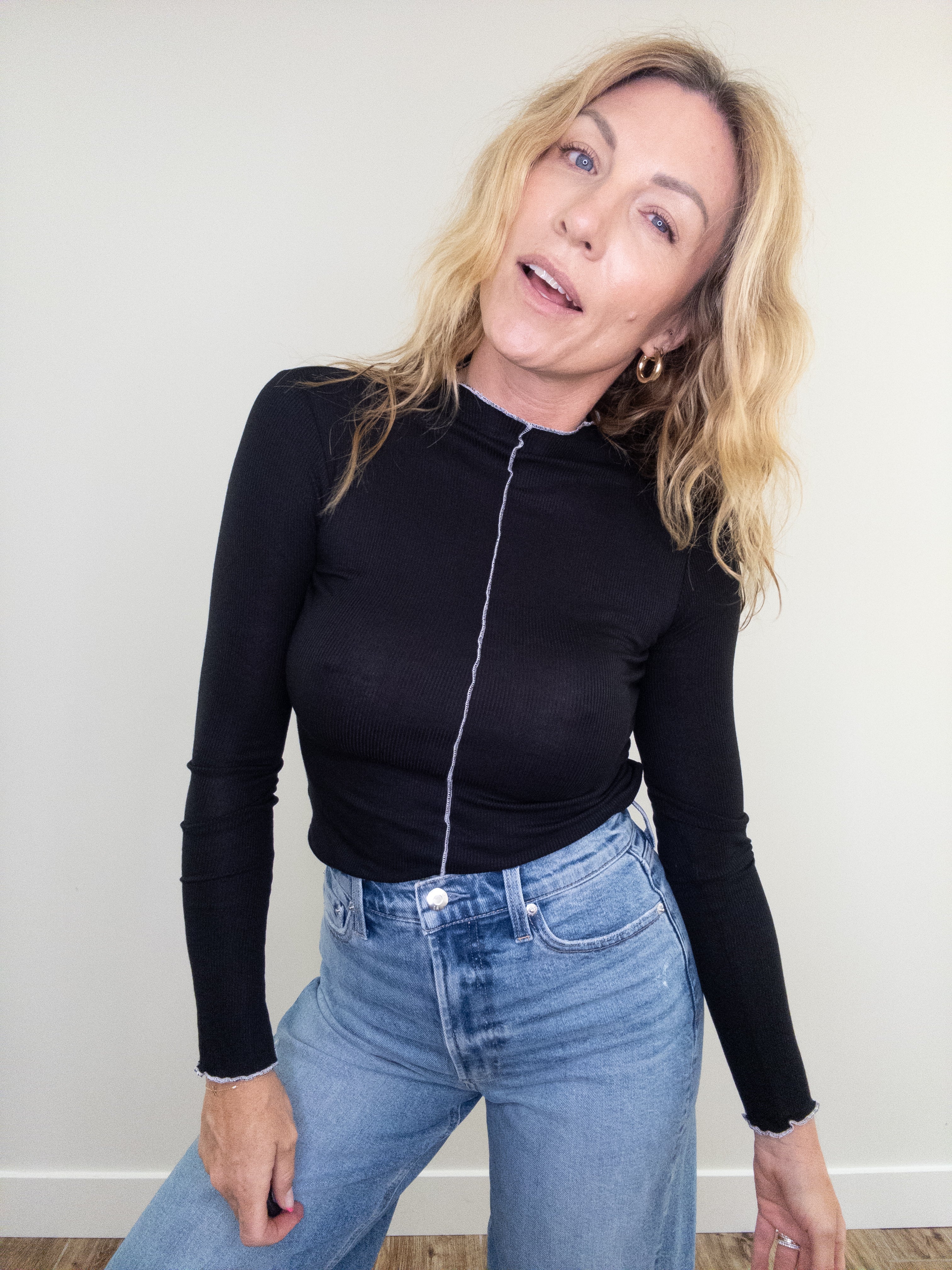 Project Social T Sparks Seamed Rib Funnel Neck Long Sleeve