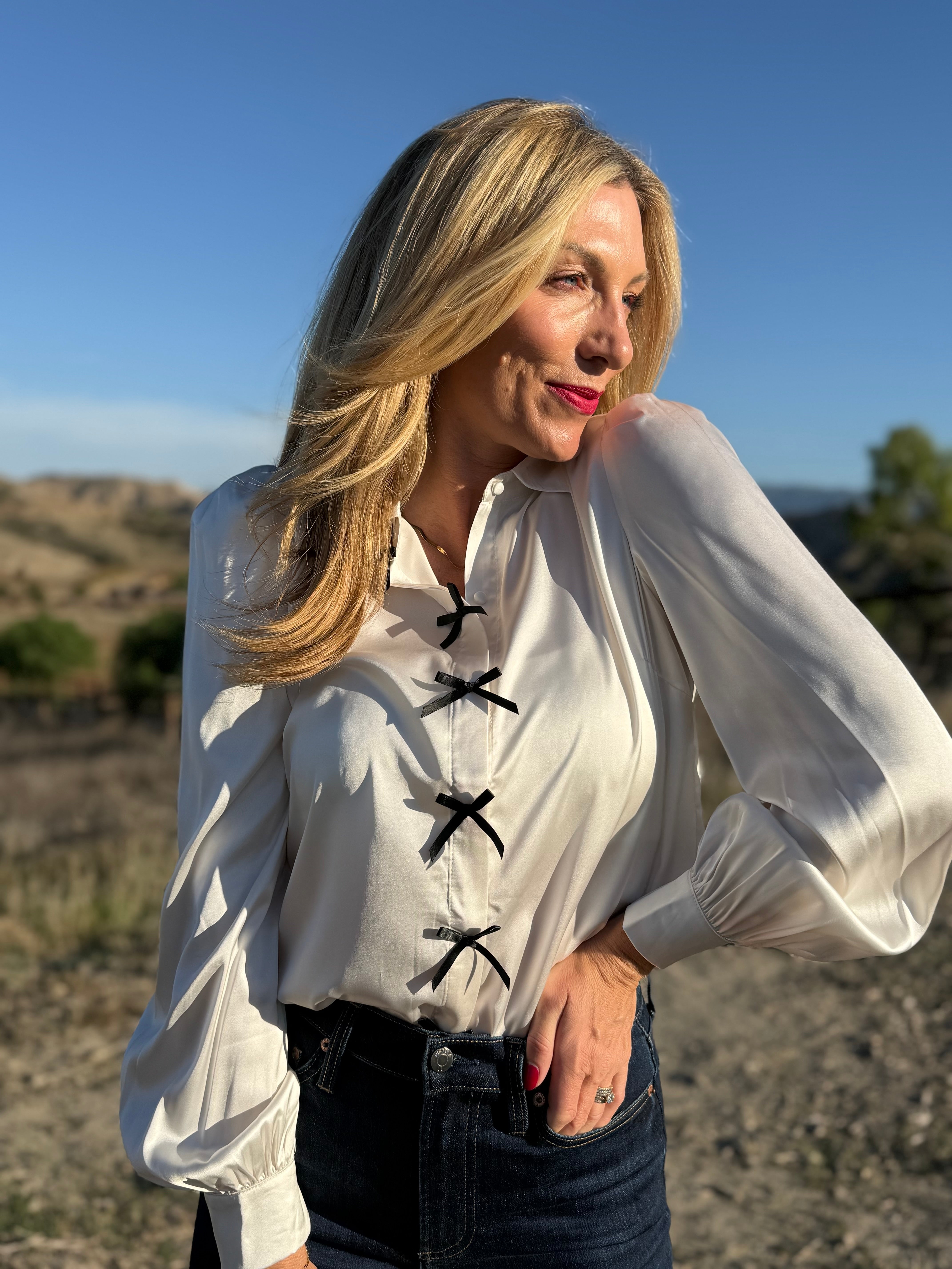 Satin Charm Bow Blouse