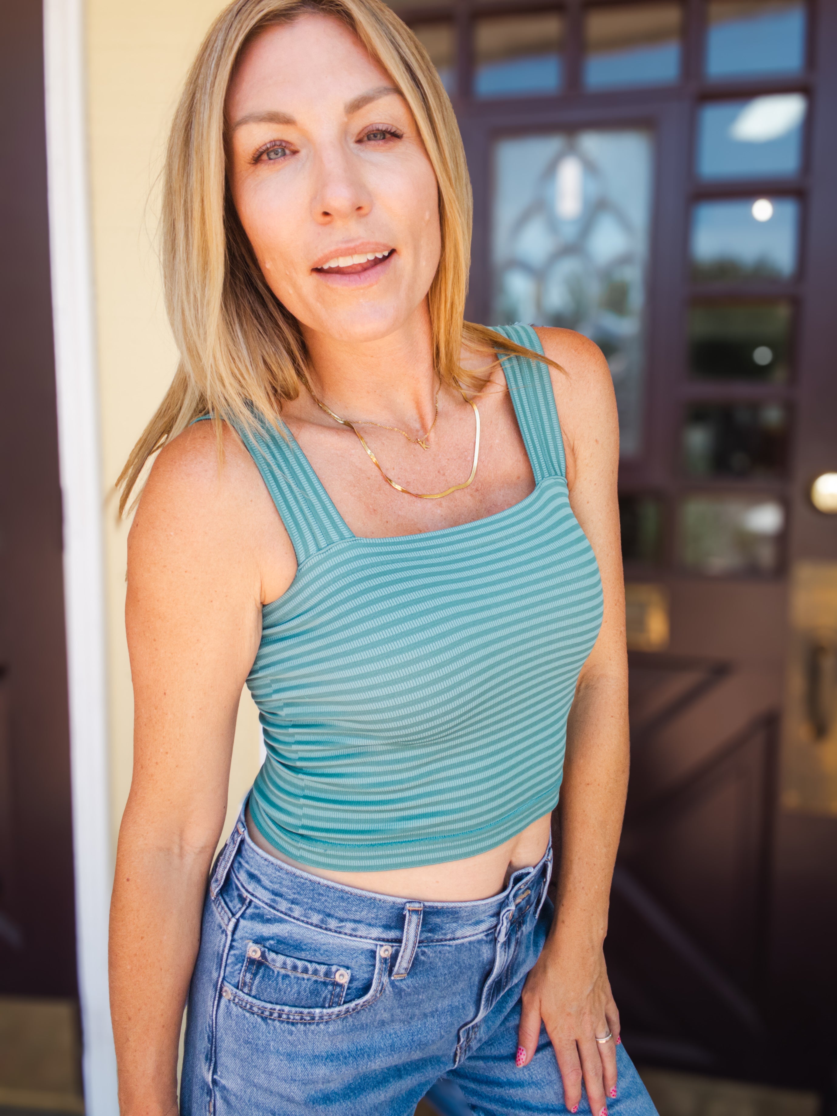Striped Square Neck Crop Top