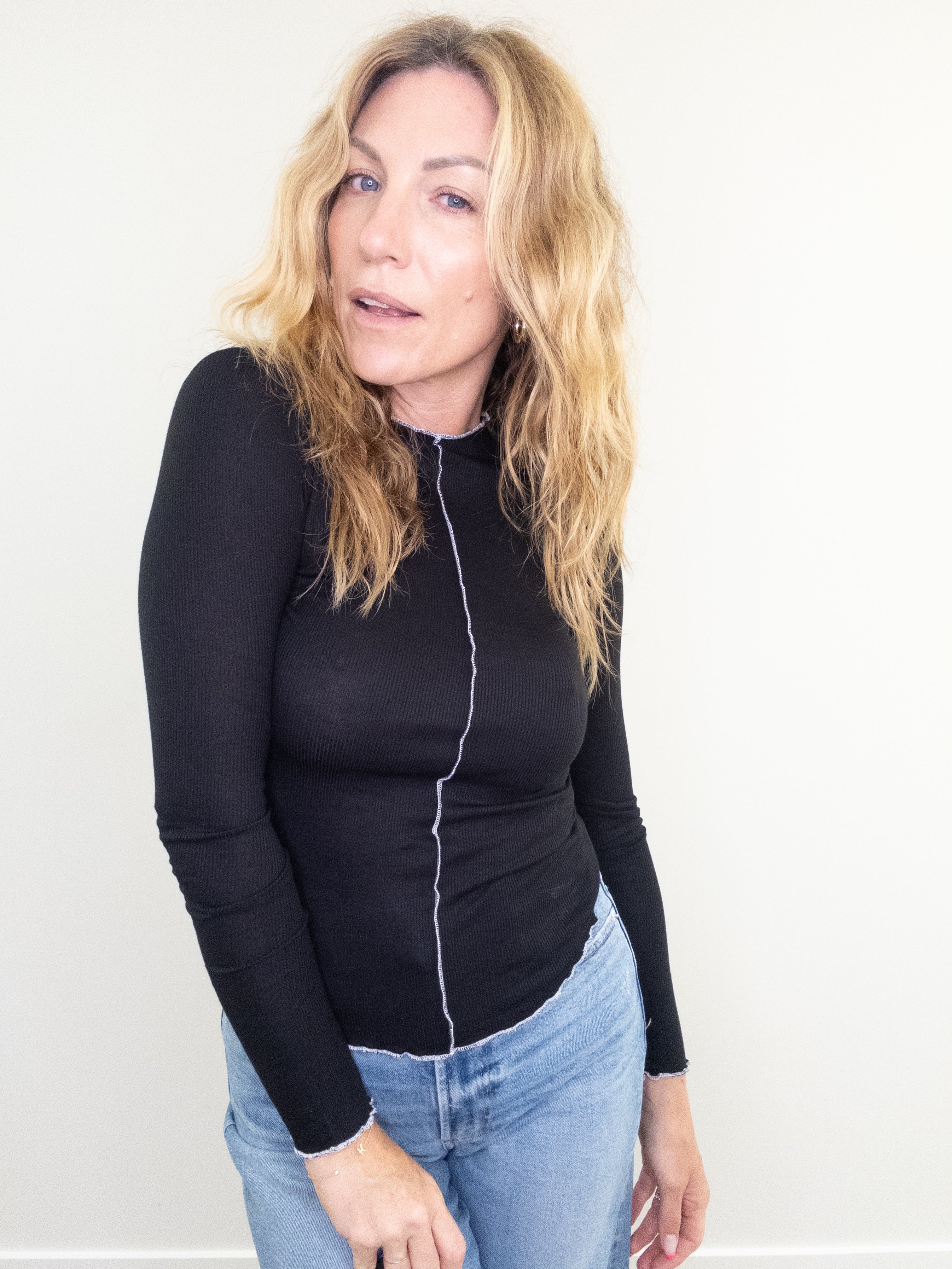 Project Social T Sparks Seamed Rib Funnel Neck Long Sleeve