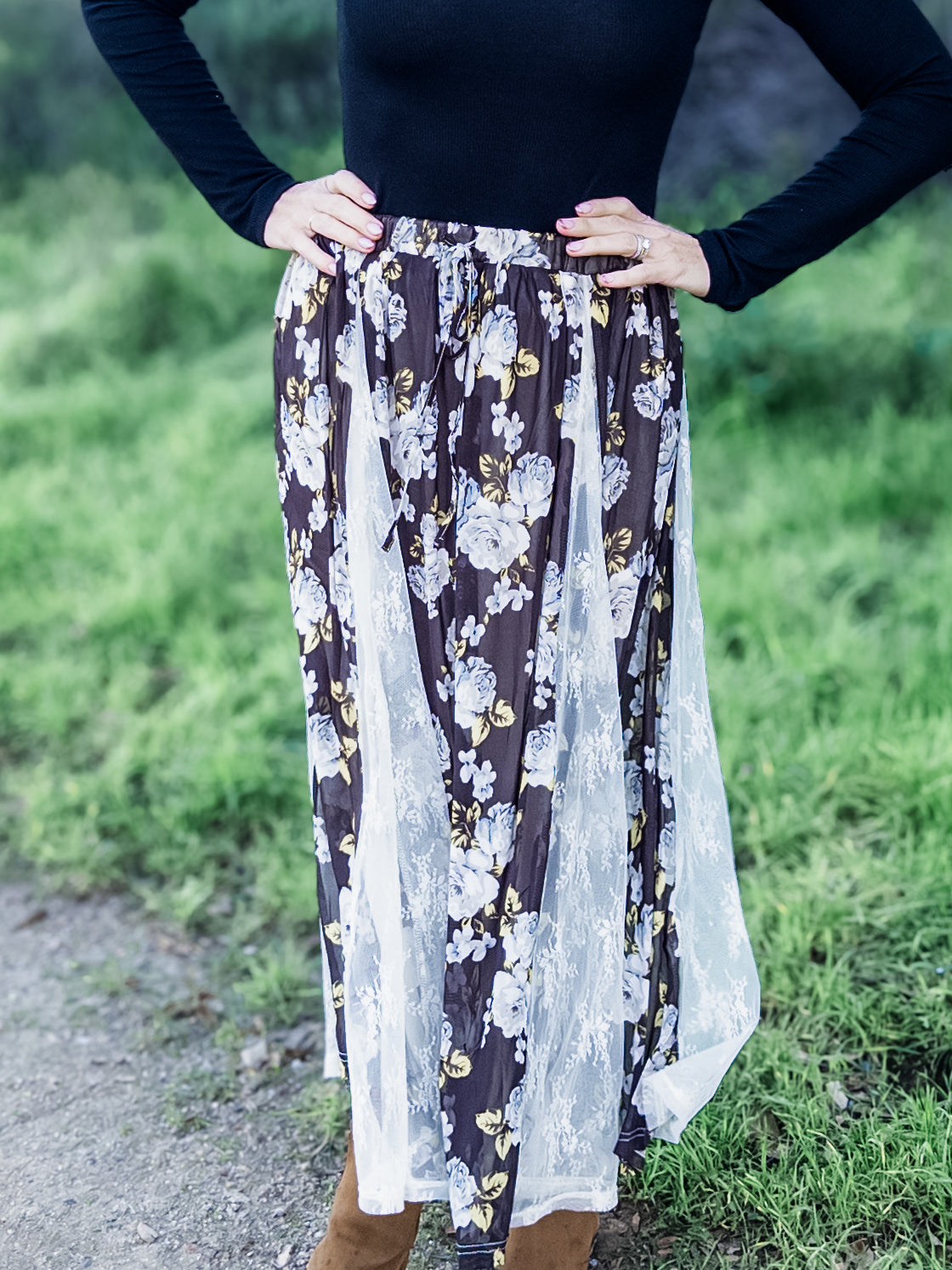 Set Apart Lace Detail Midi Skirt