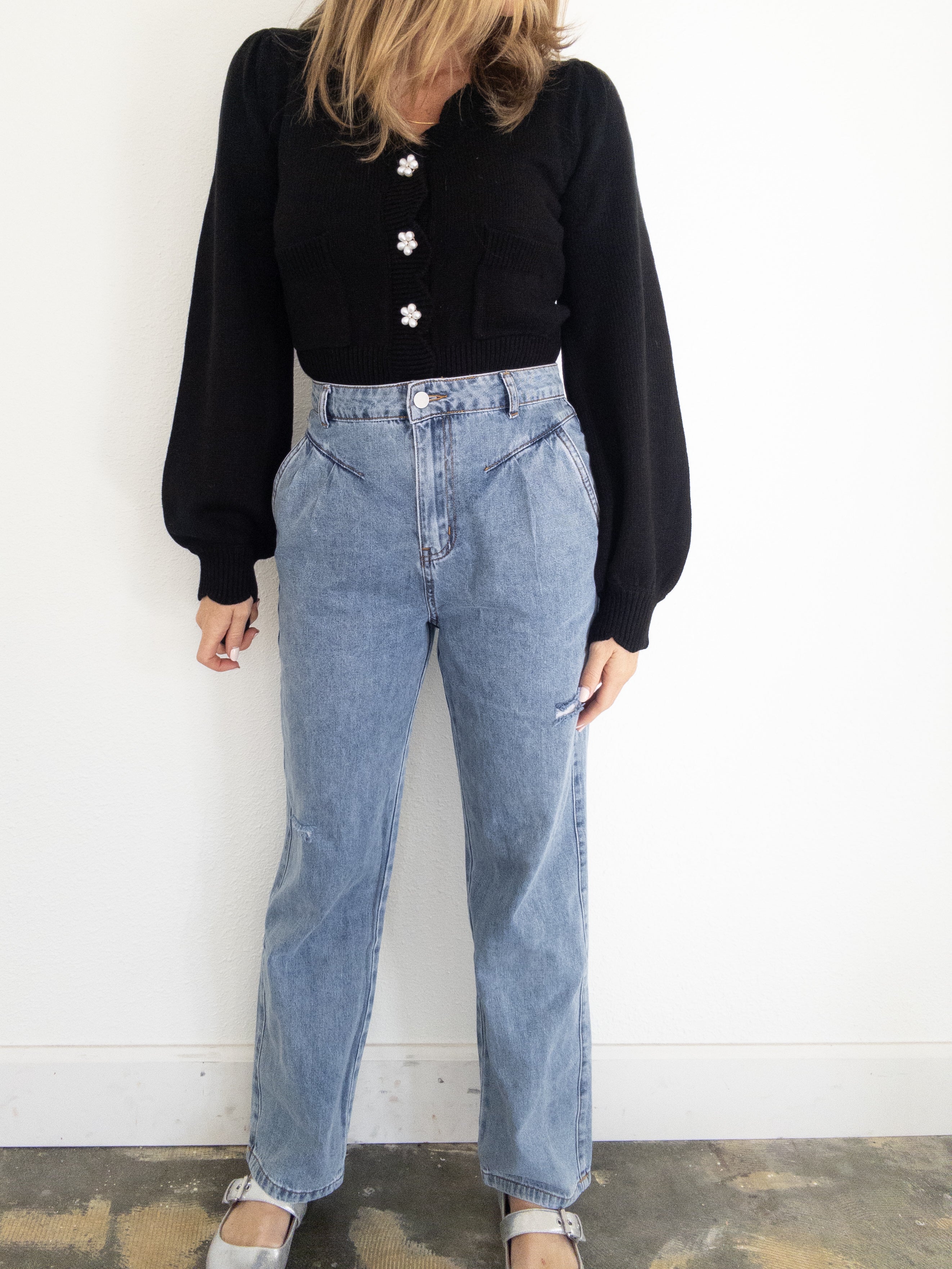 In Step Pleated Straight Leg Jean