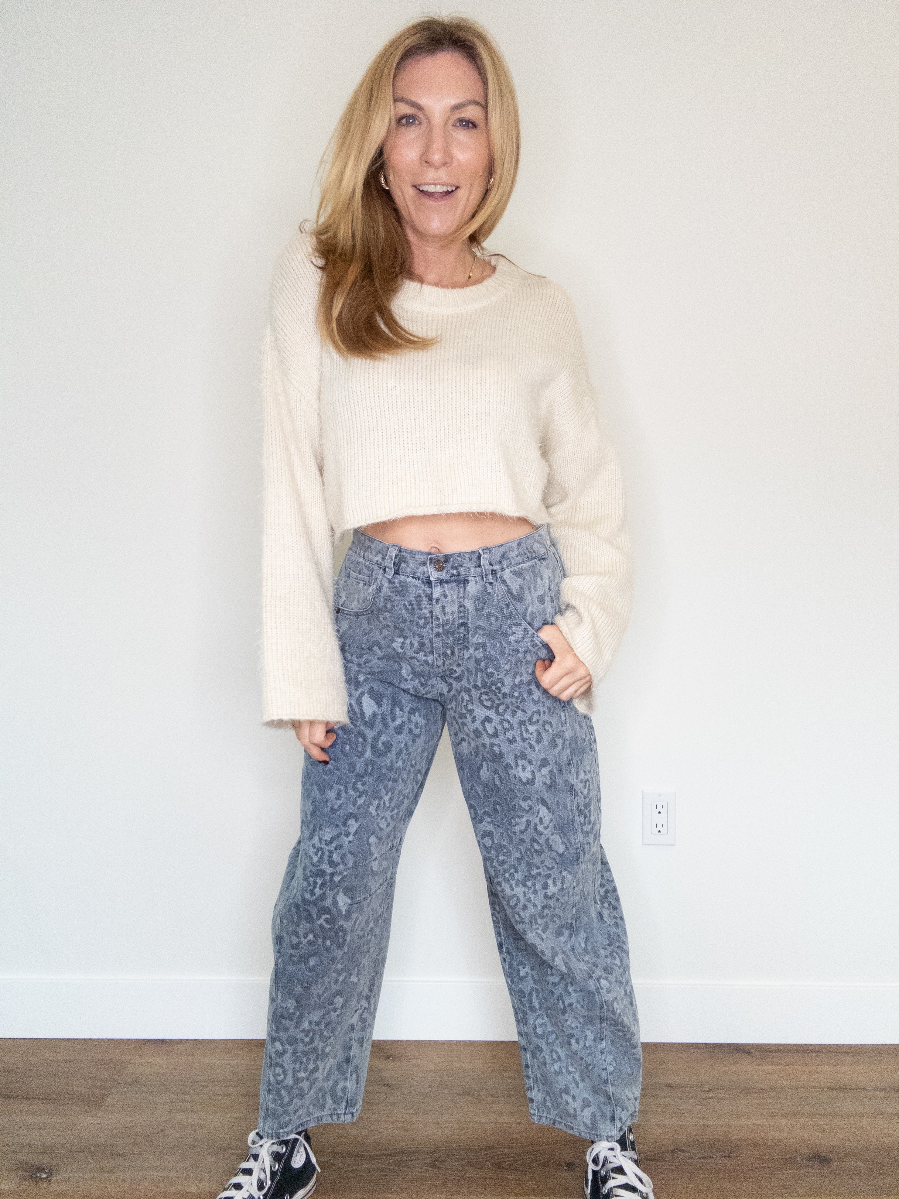 Denim Leopard Barrel Jeans