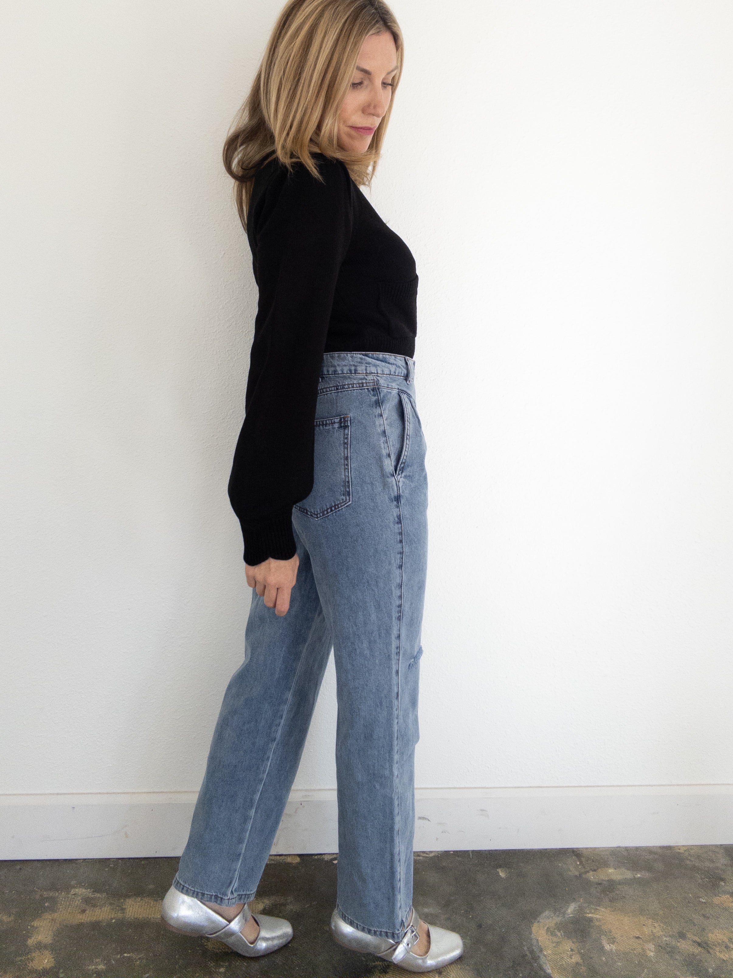 In Step Pleated Straight Leg Jean