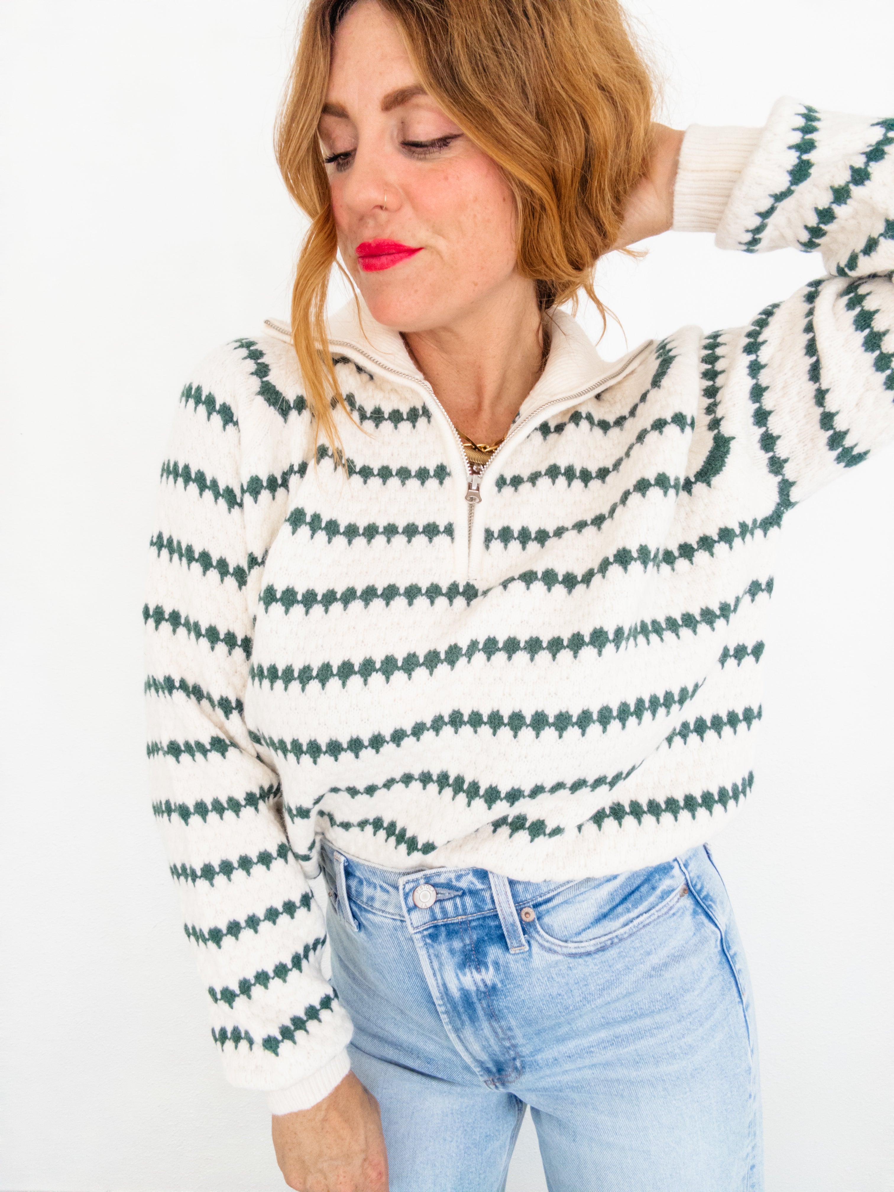 Pine Needles Quarter Zip Sweater