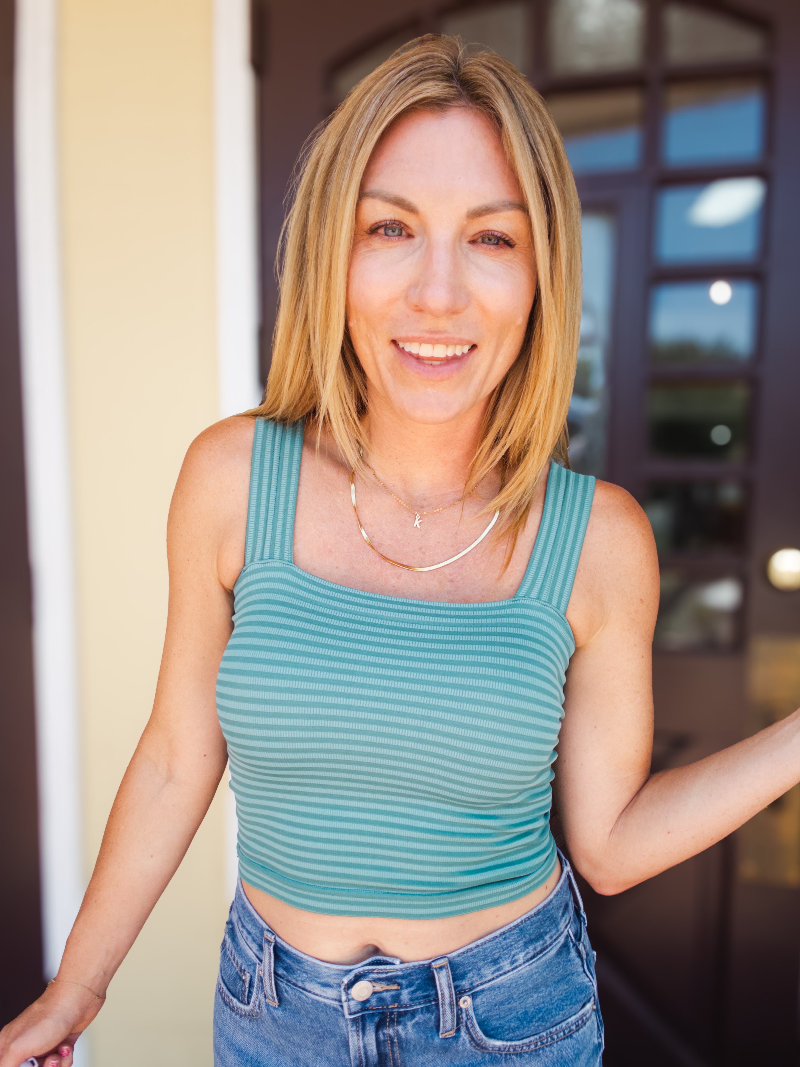 Striped Square Neck Crop Top