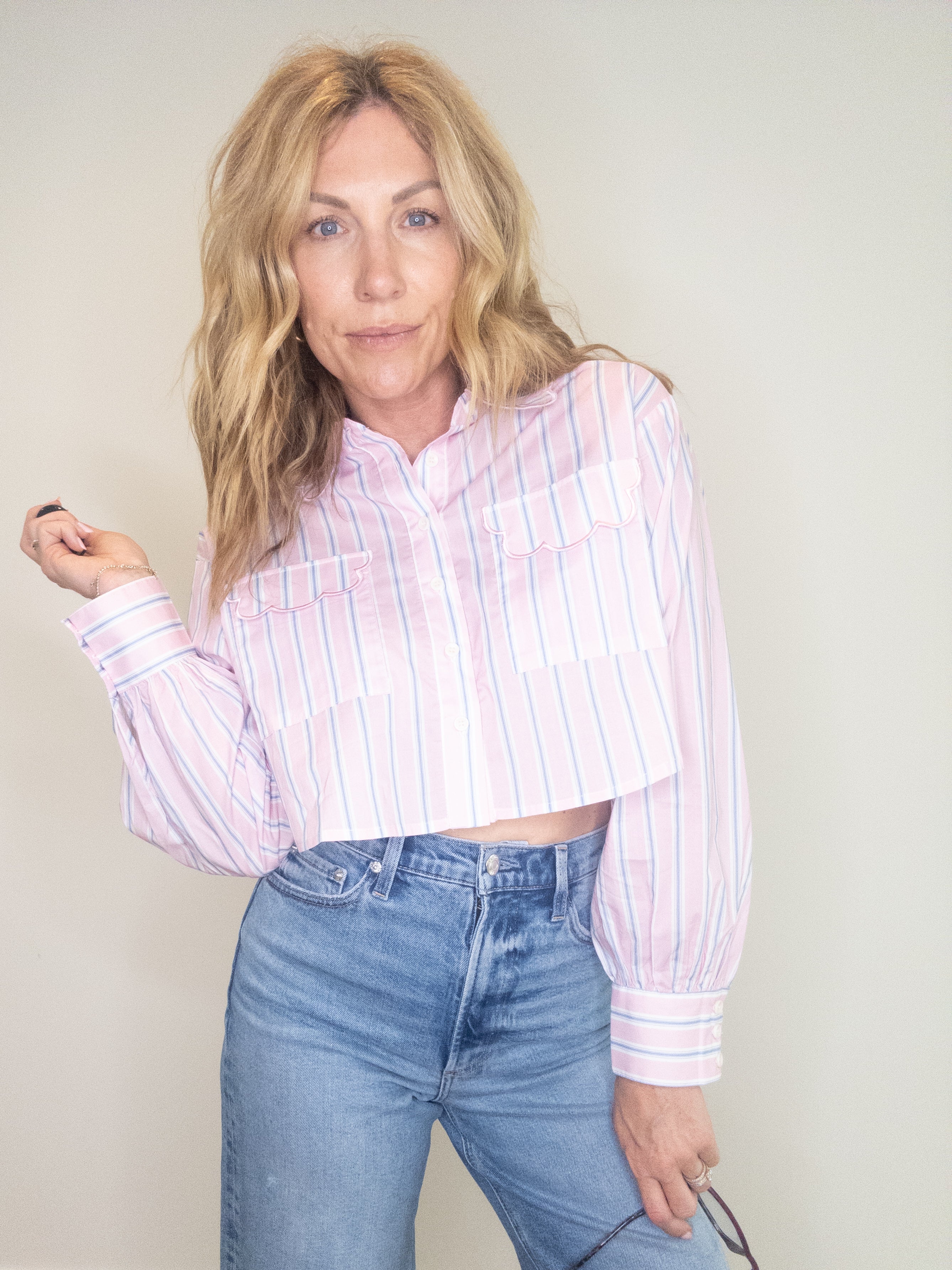 Pretty In Pink Cropped Button Down
