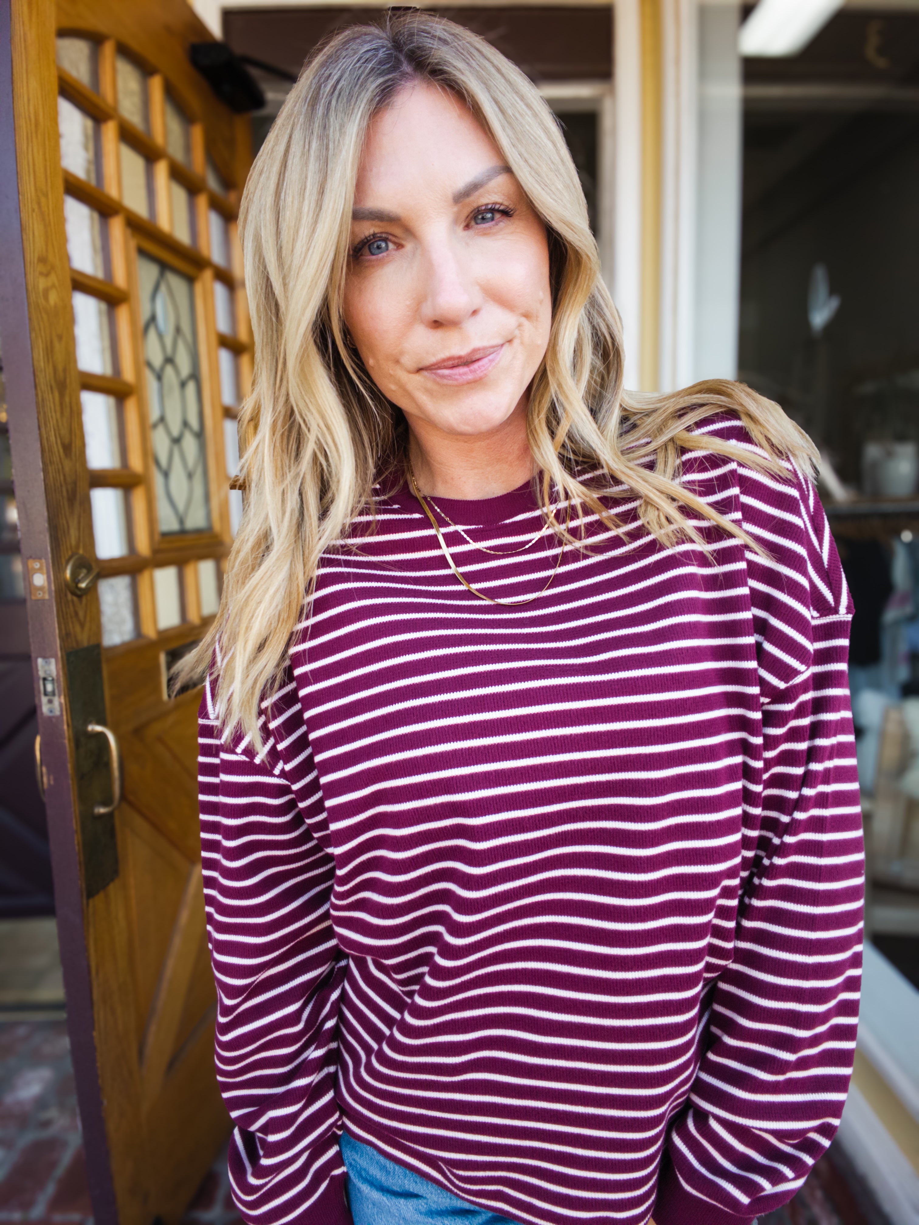 Colbert Striped Waffle Top