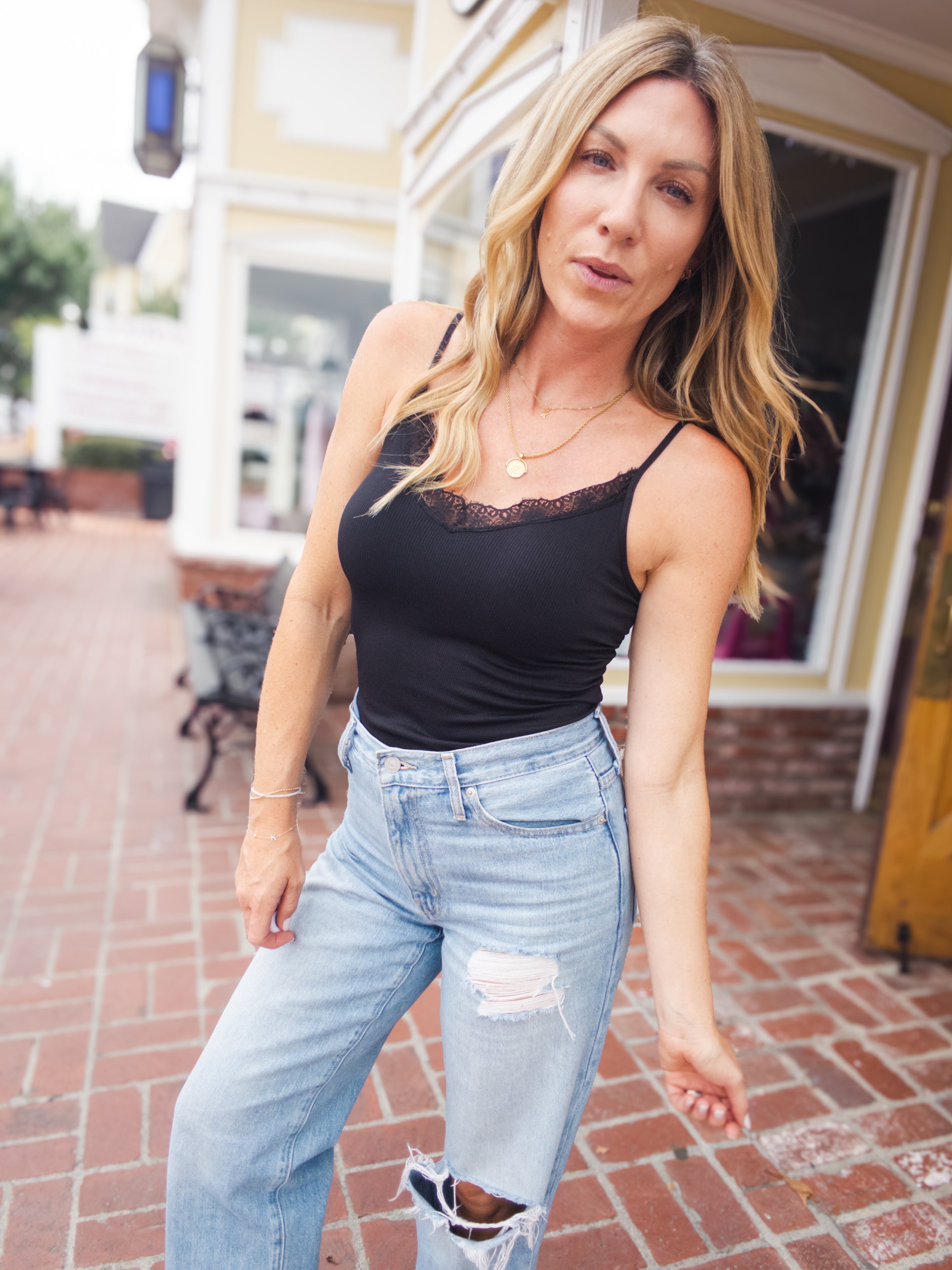 Lace Trim V Neck Cami