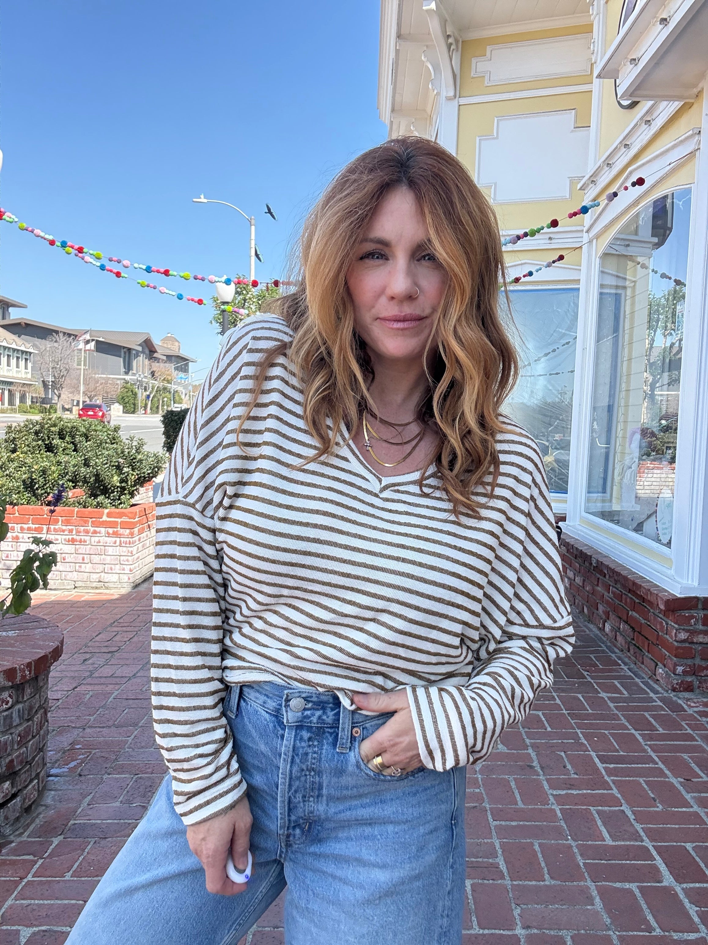 Project Social T Ren Textured Striped V Neck Tee