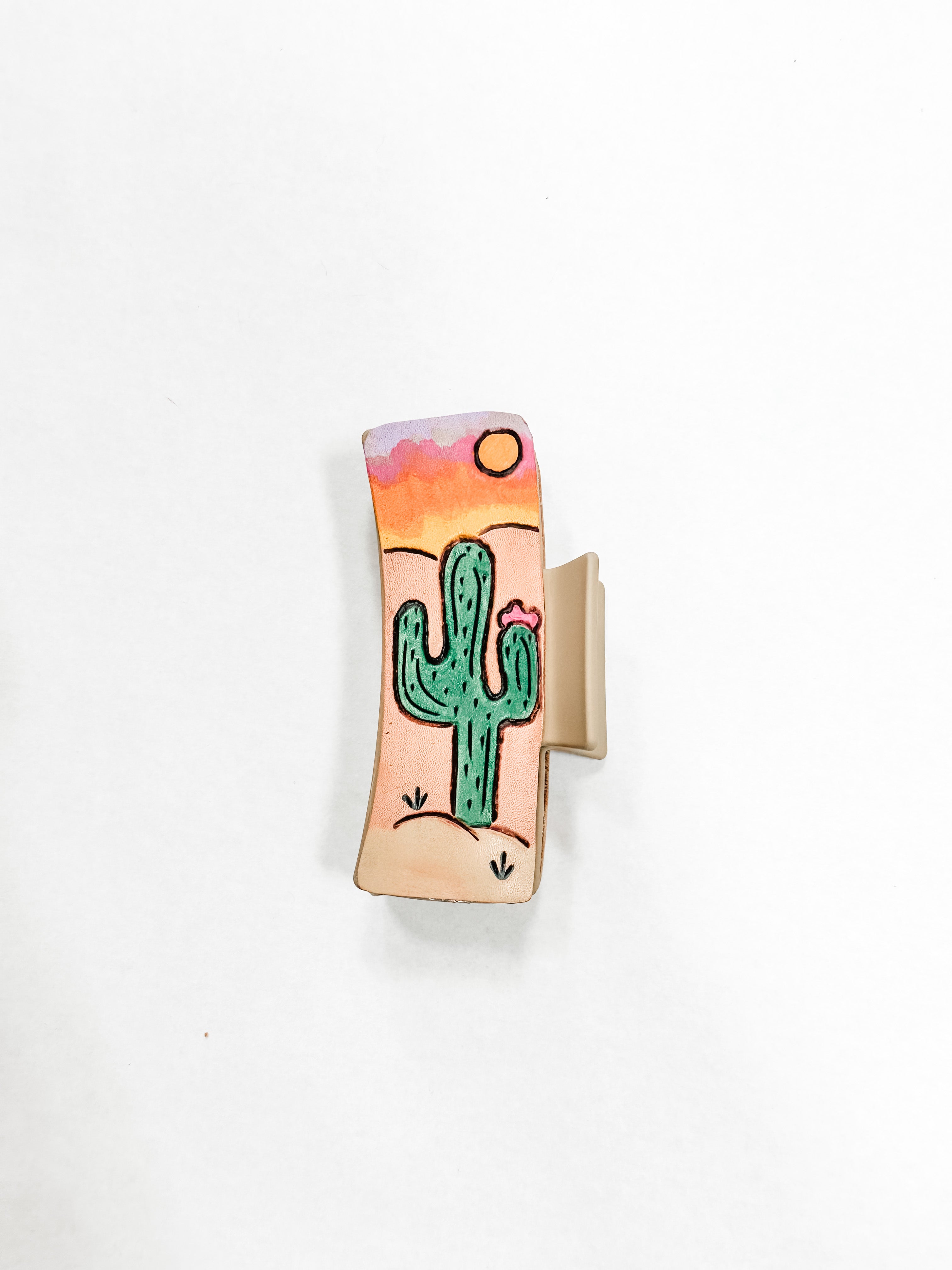 Handmade Leather Large Cacti Sunset Claw Clip