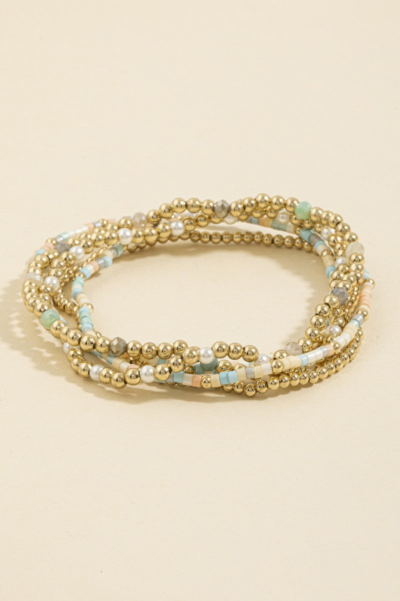 Pearl Accent Beaded Stretch Bracelet Set