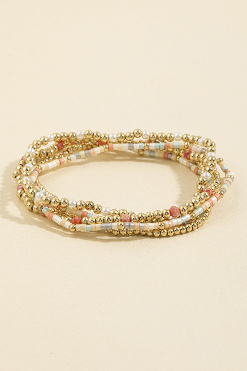 Pearl Accent Beaded Stretch Bracelet Set